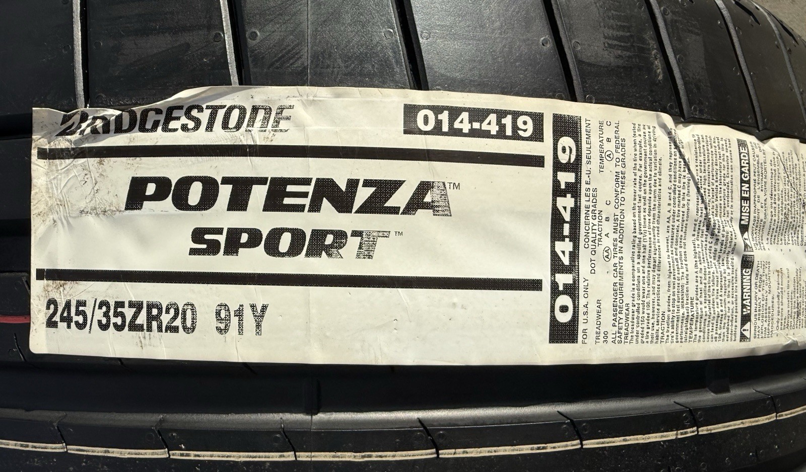 Set of TWO BRAND NEW 245/35ZR20 Bridgestone Potenza Sport Tires Like Michelin 4S