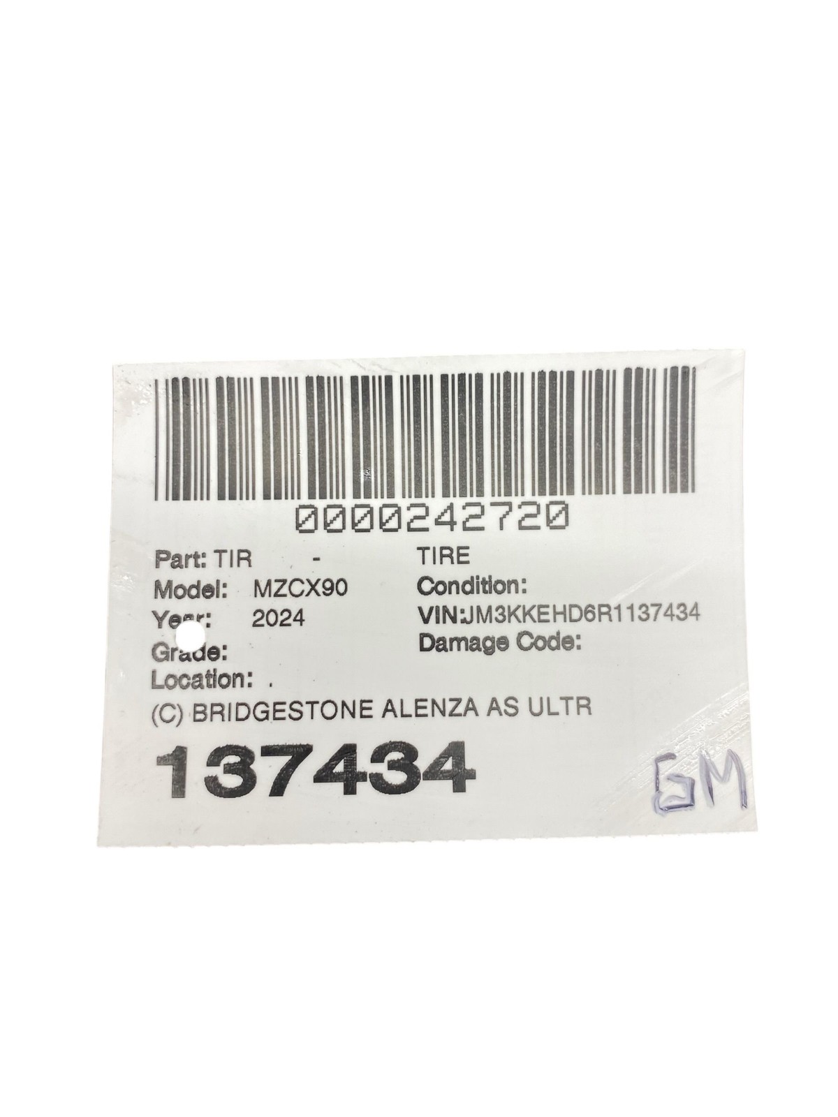 (C) BRIDGESTONE ALENZA AS ULTRA 275/45/R21 110W 9/32NDS DOT (1625)