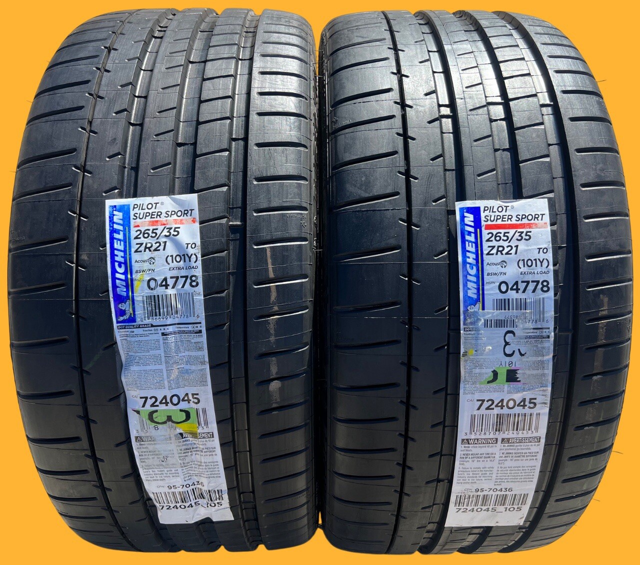 TWO BRAND NEW 265/35ZR21 Michelin Pilot Super Sport T0 TO Tesla Acoustic Tires