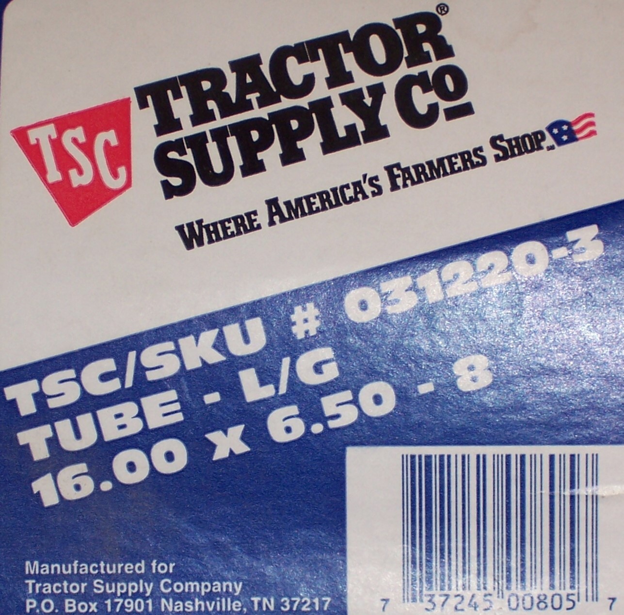Tractor Supply Inner Tube L/G 16.00 x 6.50 – 8 TSC #031220-3