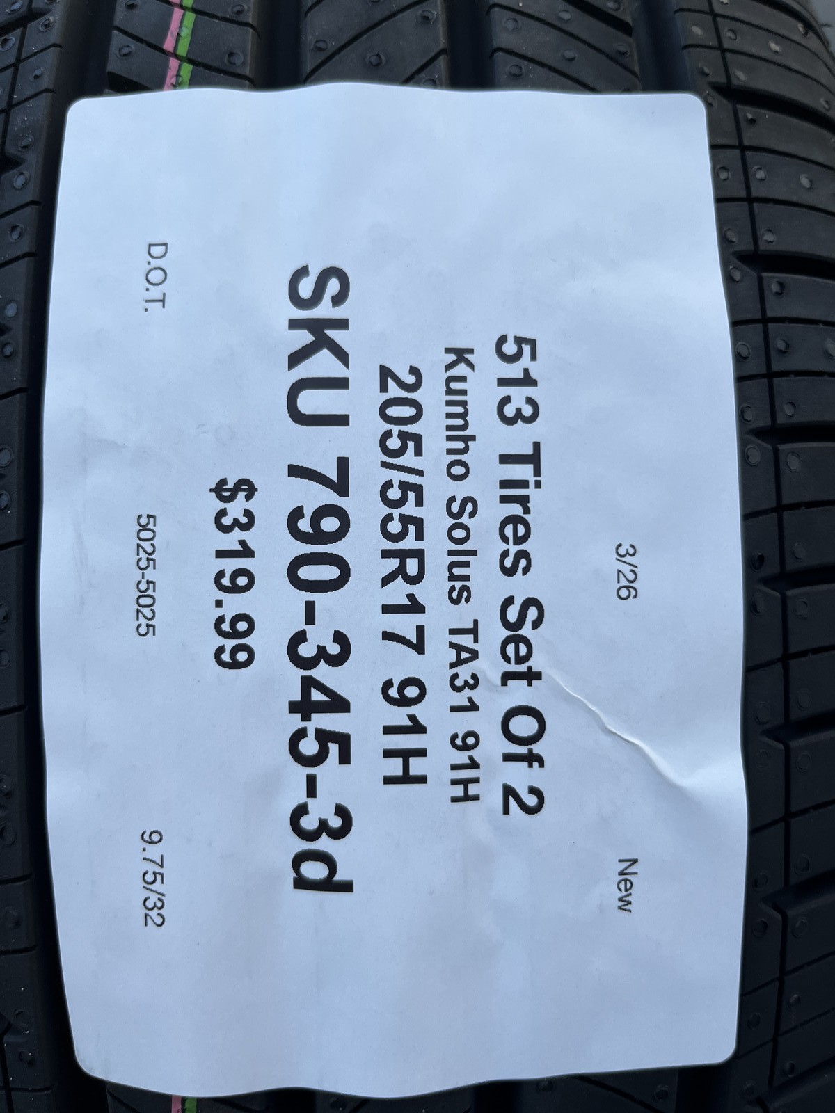 Set Of 2 Tires New Kumho Solus TA31 205/55R17 91H DOT.5025 9.75/32 New