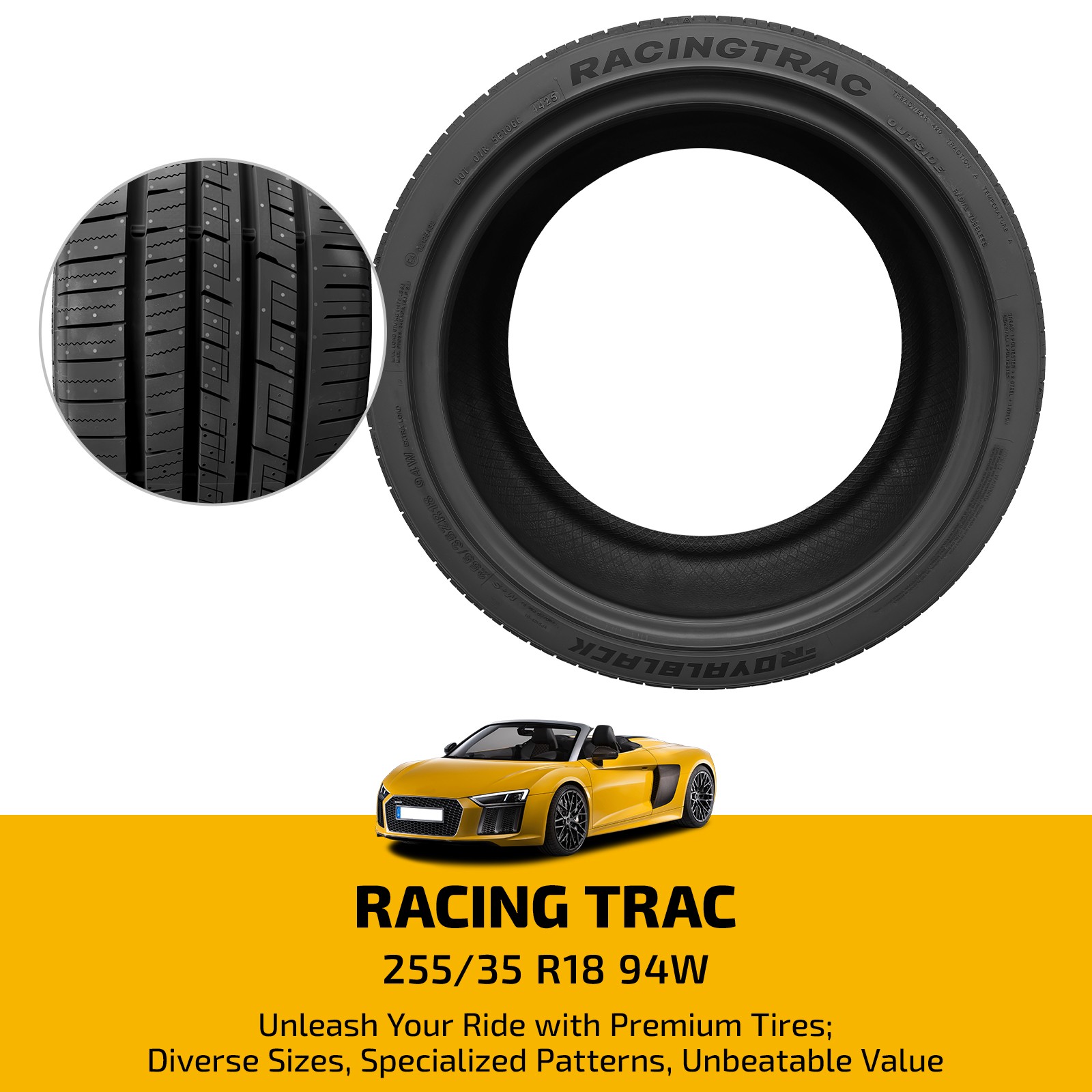 High Performance 255/35ZR18 94W Tire 7.4mm Tread 420AA BSW 50000 Mile Treadwear