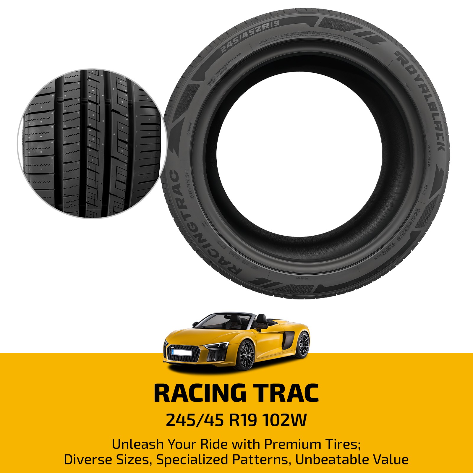 Sport 245/45ZR19 102W Ultra HP 7.4mm 420AA BSW 50k Miles Fits Passenger Cars