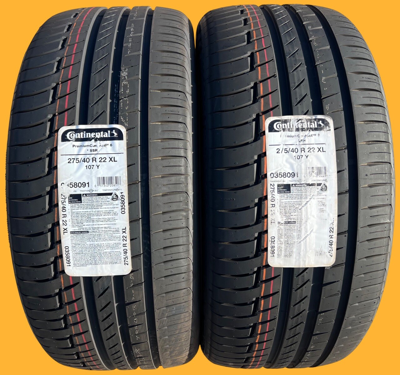 TWO BRAND NEW 275/40R22 Continental PremiumContact 6 SSR Run Flat BMW X7 Tires