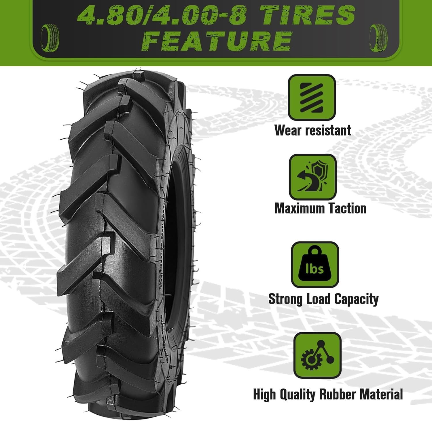 NEW 2 PCS 4.80/4.00-8 Tires Tubeless Turf Lawn Garden Tractor Golf Cart Tires