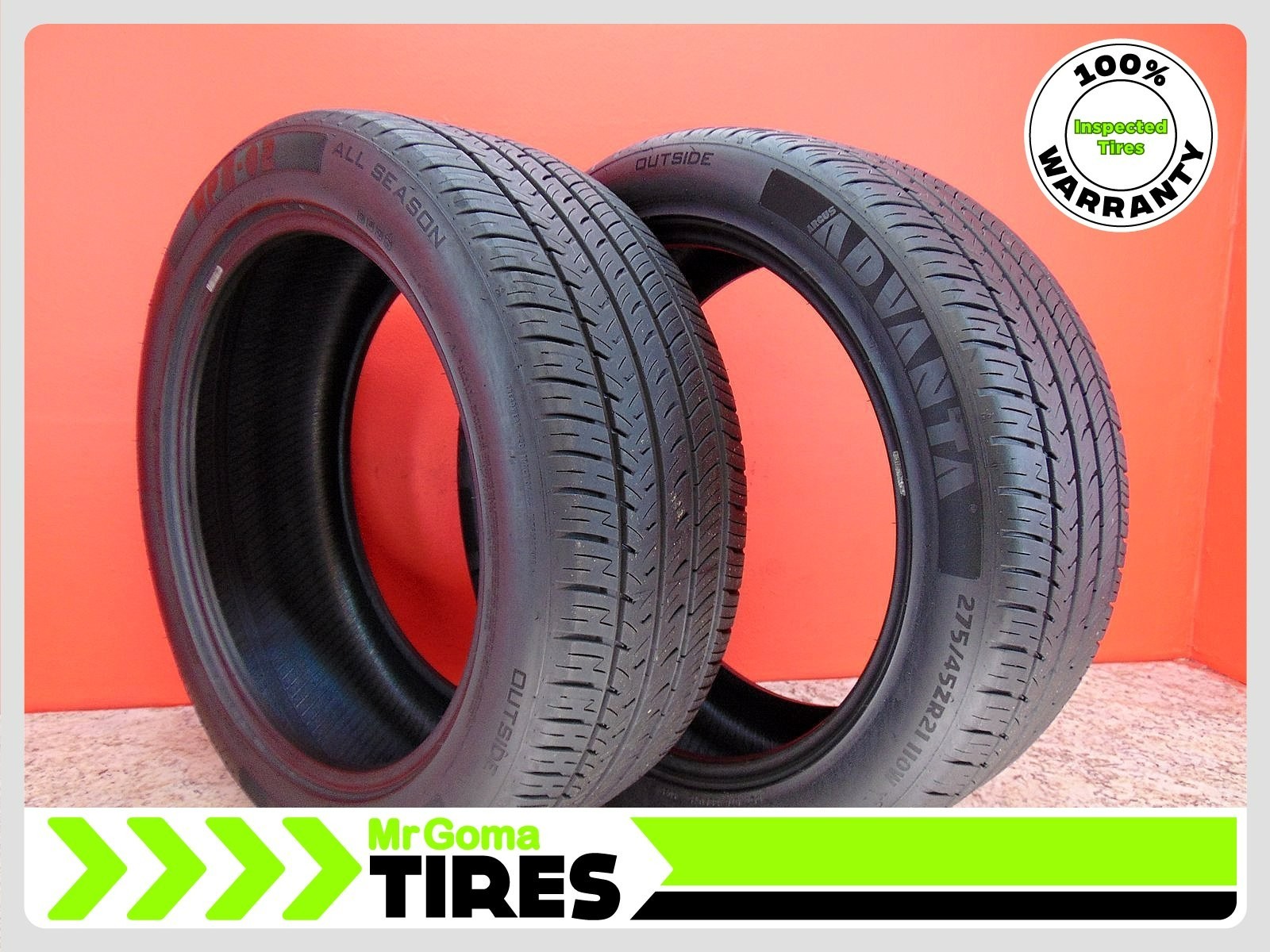 2 ADVANTA HP Z-02 ALL SEASON ECOSAFE XL 275/45ZR21 USED TIRES 8.2/32 TREAD 110W