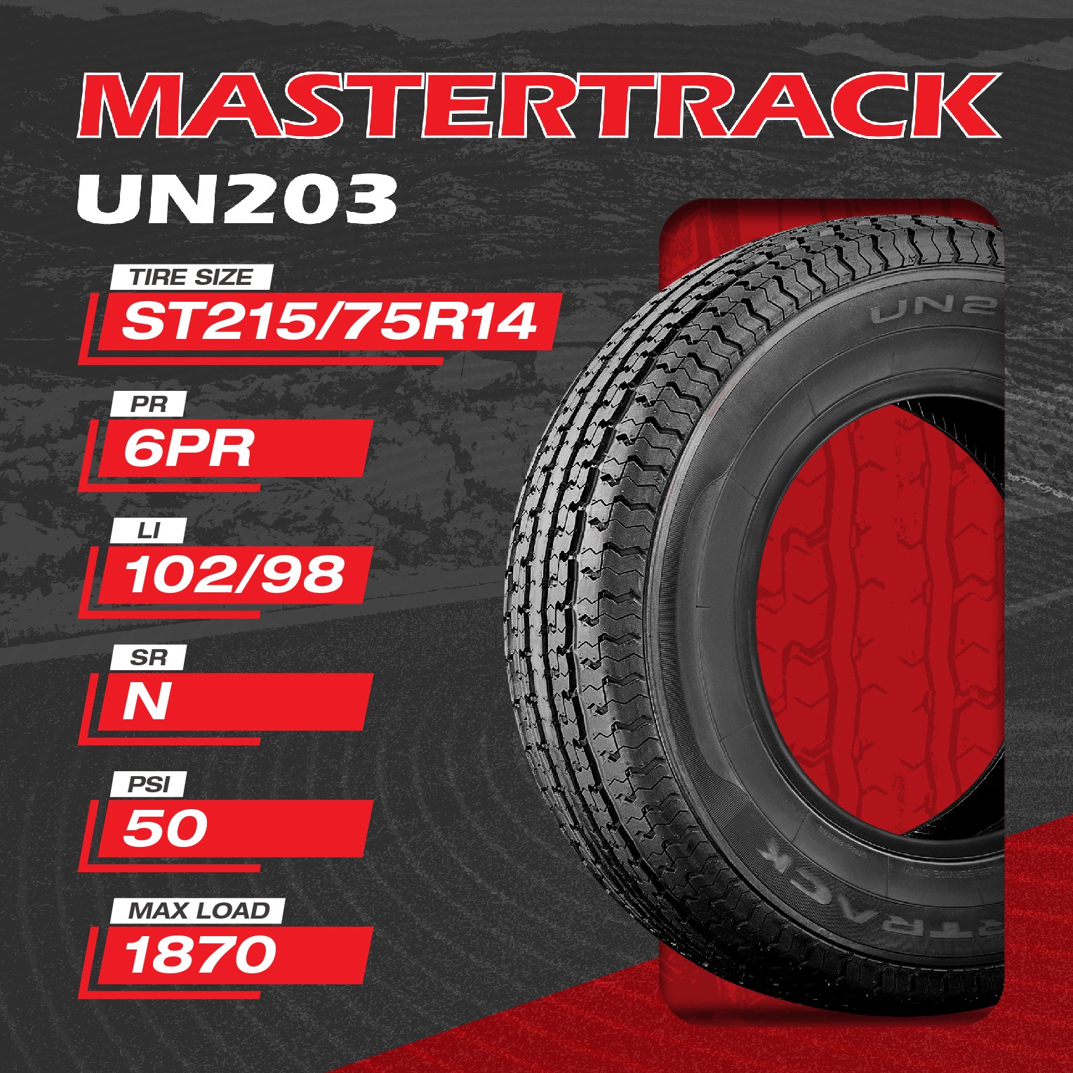 Mastertrack UN203 ST215/75R14 6Ply 102N Load C Trailer Tire 215 75 14 215/75/14