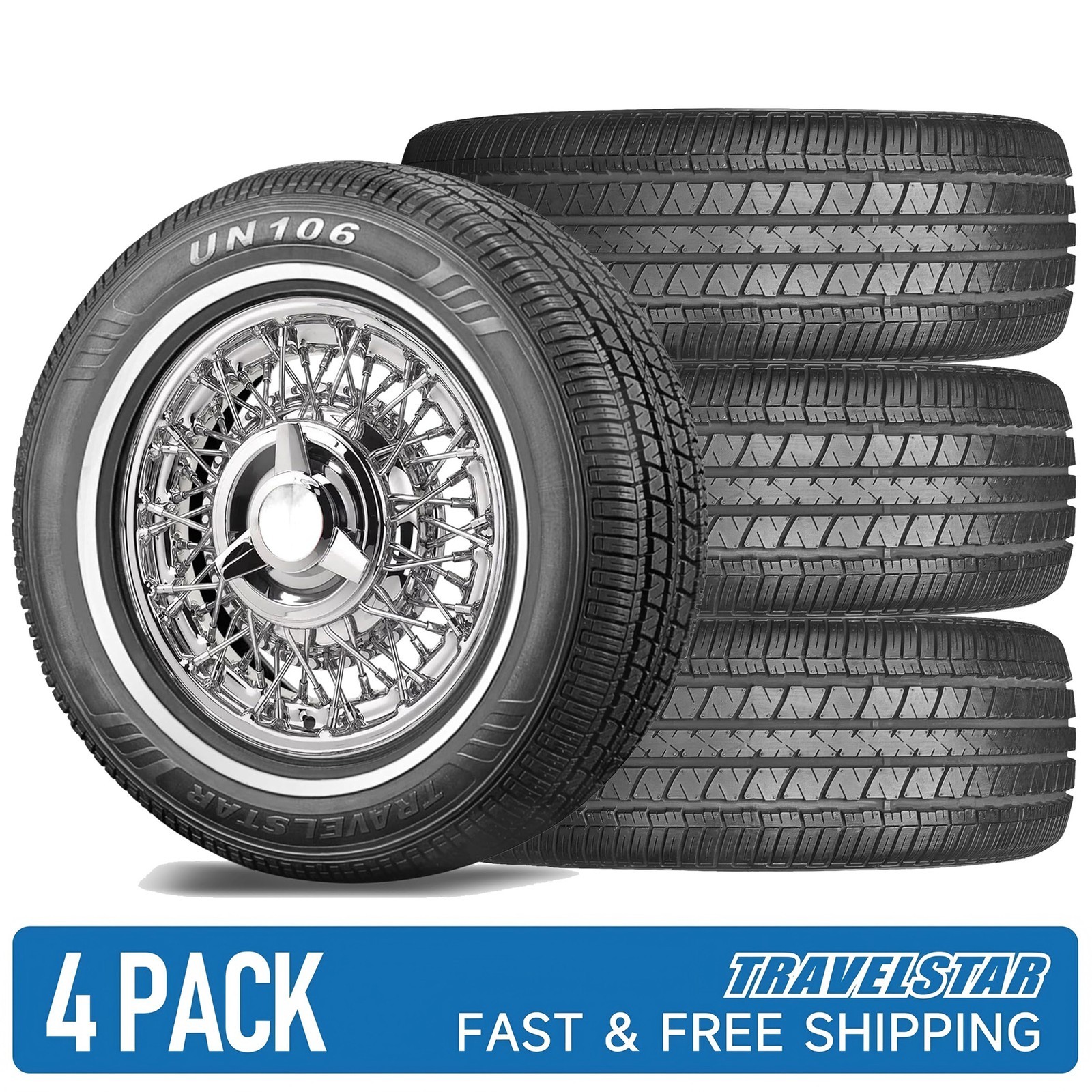 Set of 4 Travelstar UN106 225/60R17 99T 9mm White Wall A/S Passenger Car Tire