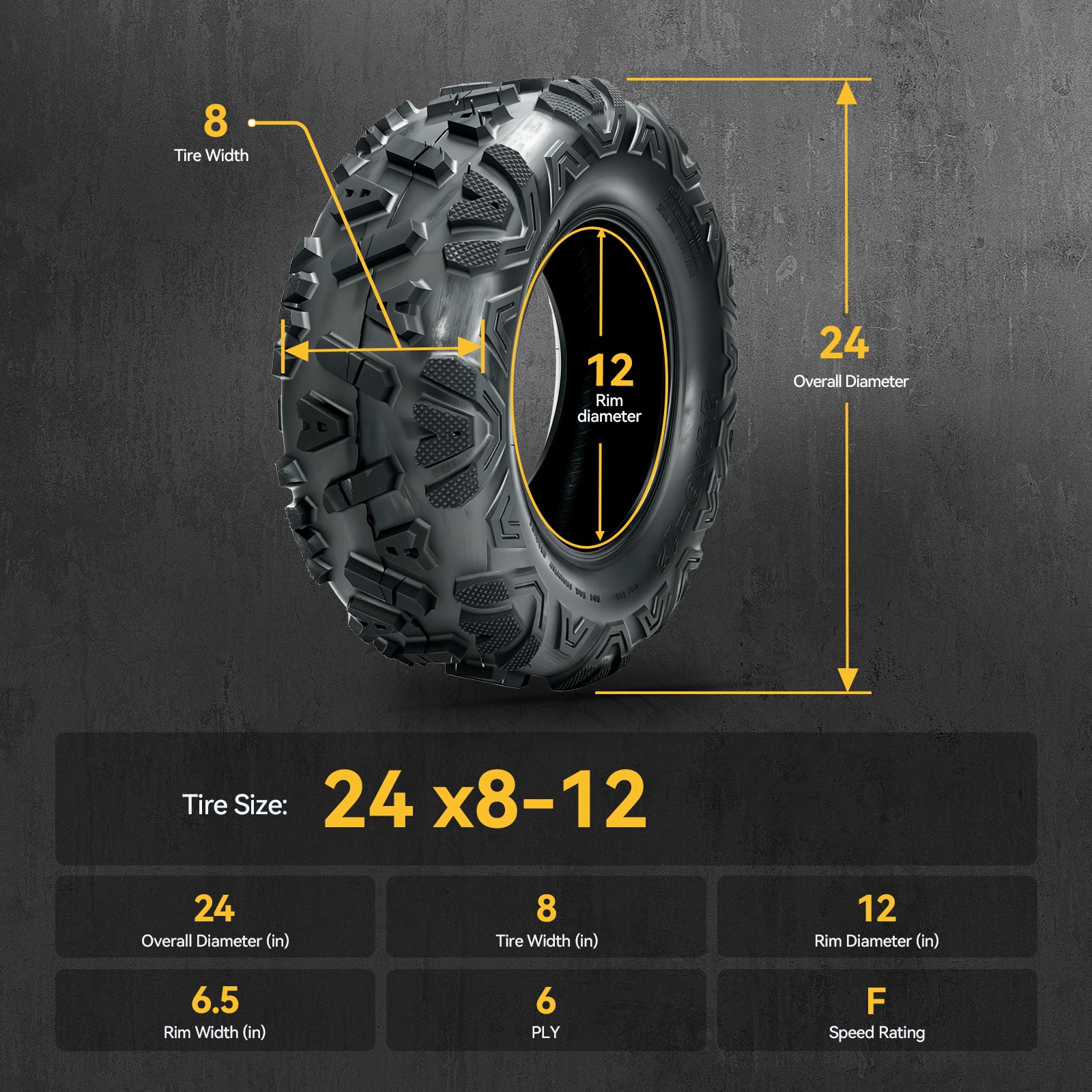 2pcs 24×8-12 ATV Tires 6PLY All Terrain