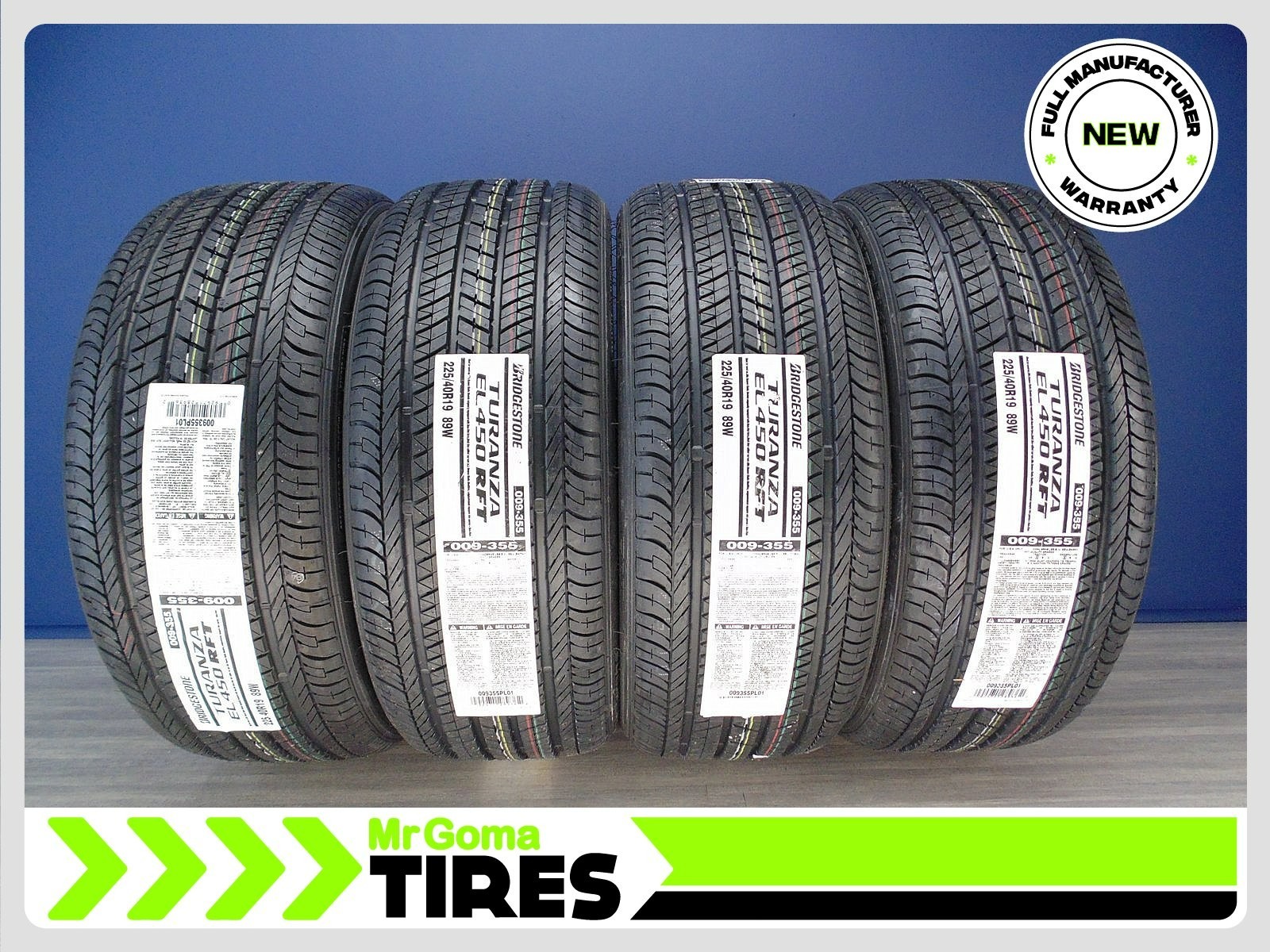 4 BRAND NEW 225/40R19 BRIDGESTONE TURANZA EL450 AR RSC RFT TIRE 89W Run flat