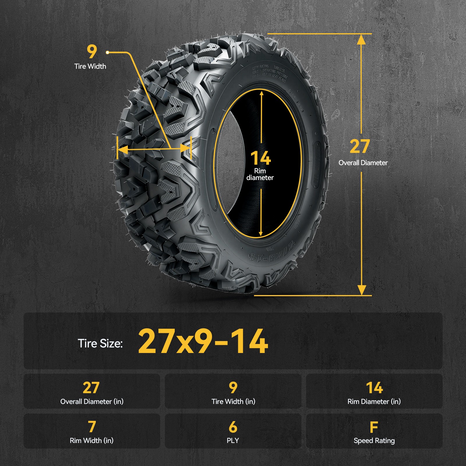 1Pc 27×9-14 ATV Tire 6PLY All Terrain New