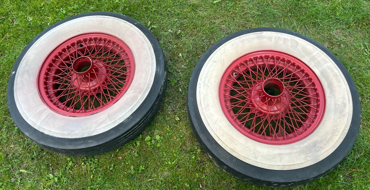 2-Antique Tires with Rims DENMAN TIRE COMPANY White Wall Warren Ohio USA RARE