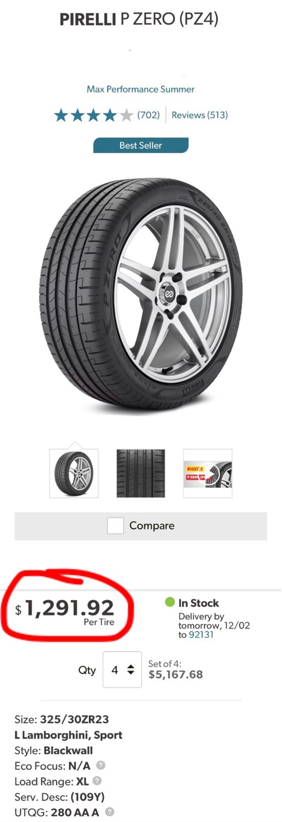 Set of TWO BRAND NEW 325/30ZR23 (109Y) Pirelli P Zero PZ4 Sport L Tires 3253023