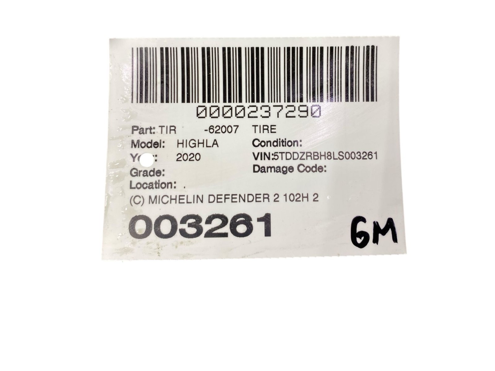 (C) MICHELIN DEFENDER 2 102H 235/55/R20 9/32NDS DOT (1323) *PATCHED*