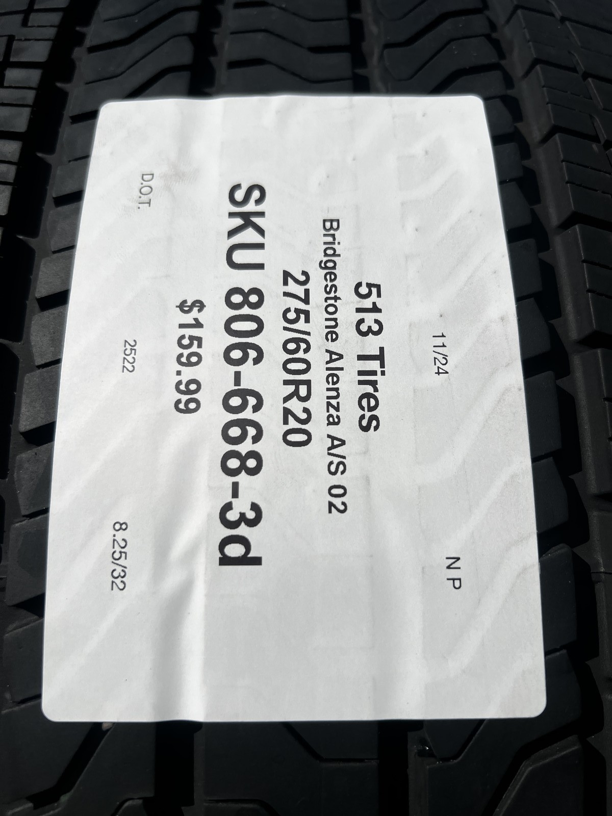 1 Tire Bridgestone Alenza A/S 02 TPC 275/60R20 115S DOT.2522 8.25/32 NO Patch