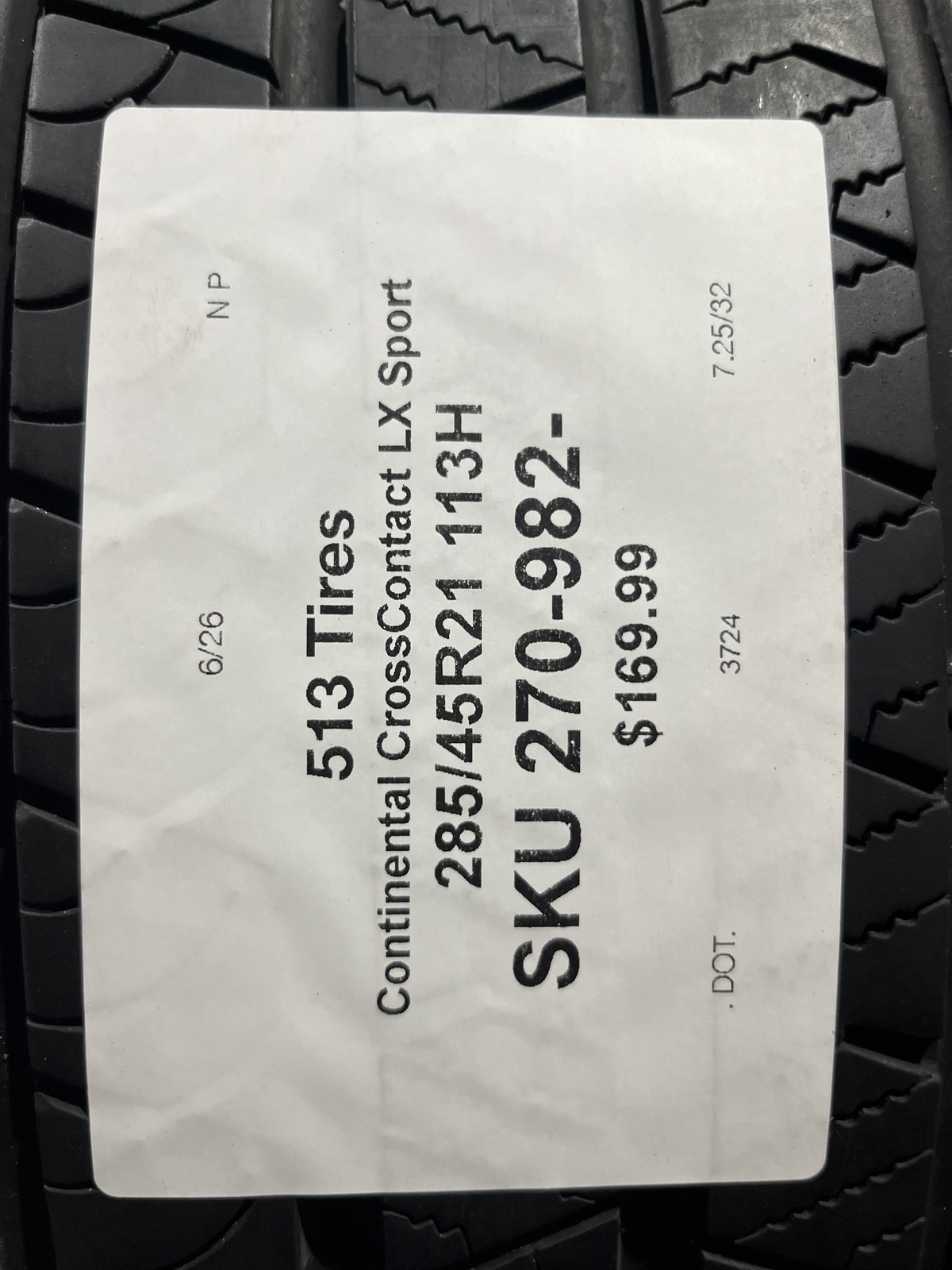 1 Continental CrossContact LX Sport SSR ★ BMW 285/45R21 113H DOT.3724 NO Patch