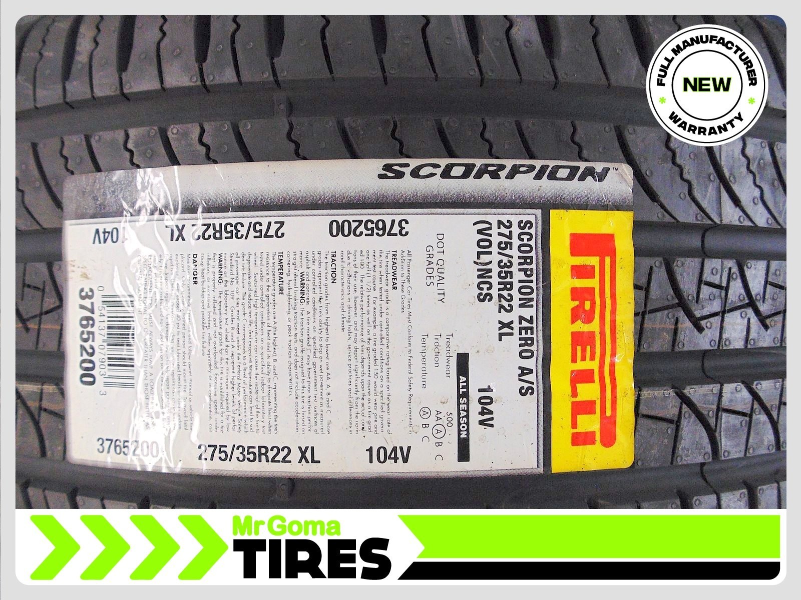 1 BRAND NEW PIRELLI SCORPION TM ZERO A/S VOL PNCS XL 275/35R22 TIRE 2753522