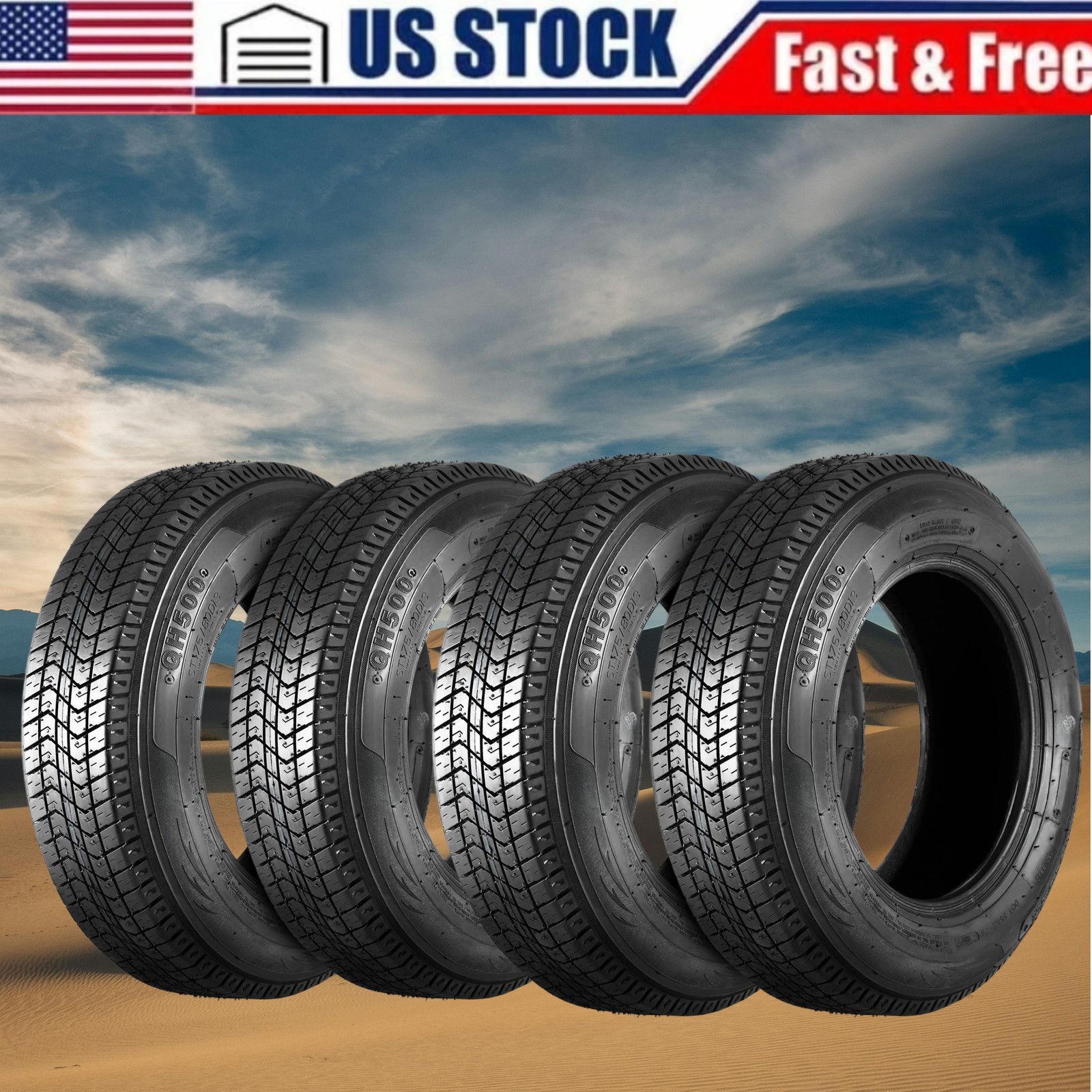 ⭐Set of 4 Trailer Tires 205/75D14 205-75-14 205/75/14 Load C 6 Ply Tubeless Heav