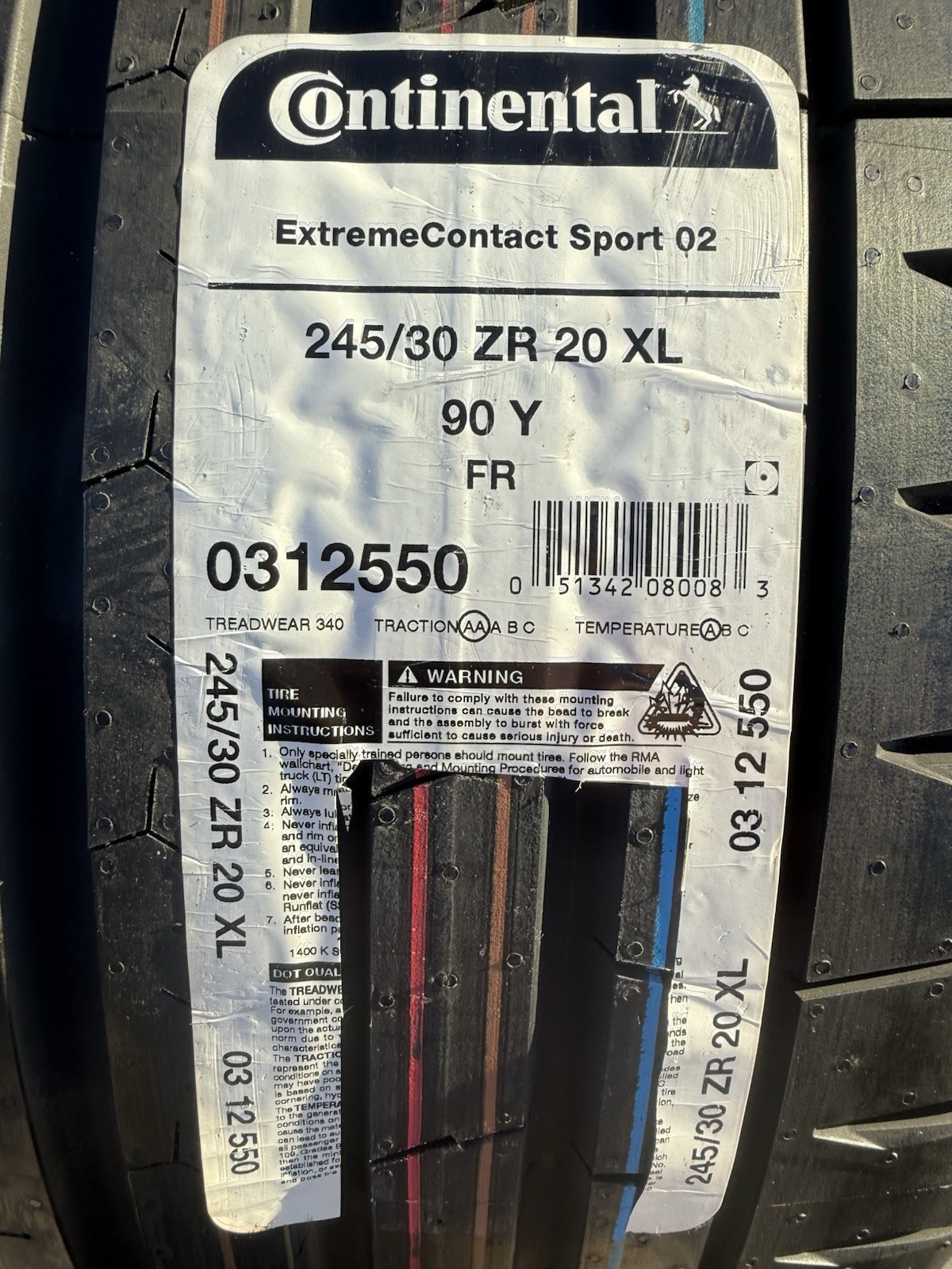 Set of TWO BRAND NEW 245/30ZR20 90Y Continental ExtremeContact Sport 02 Tires
