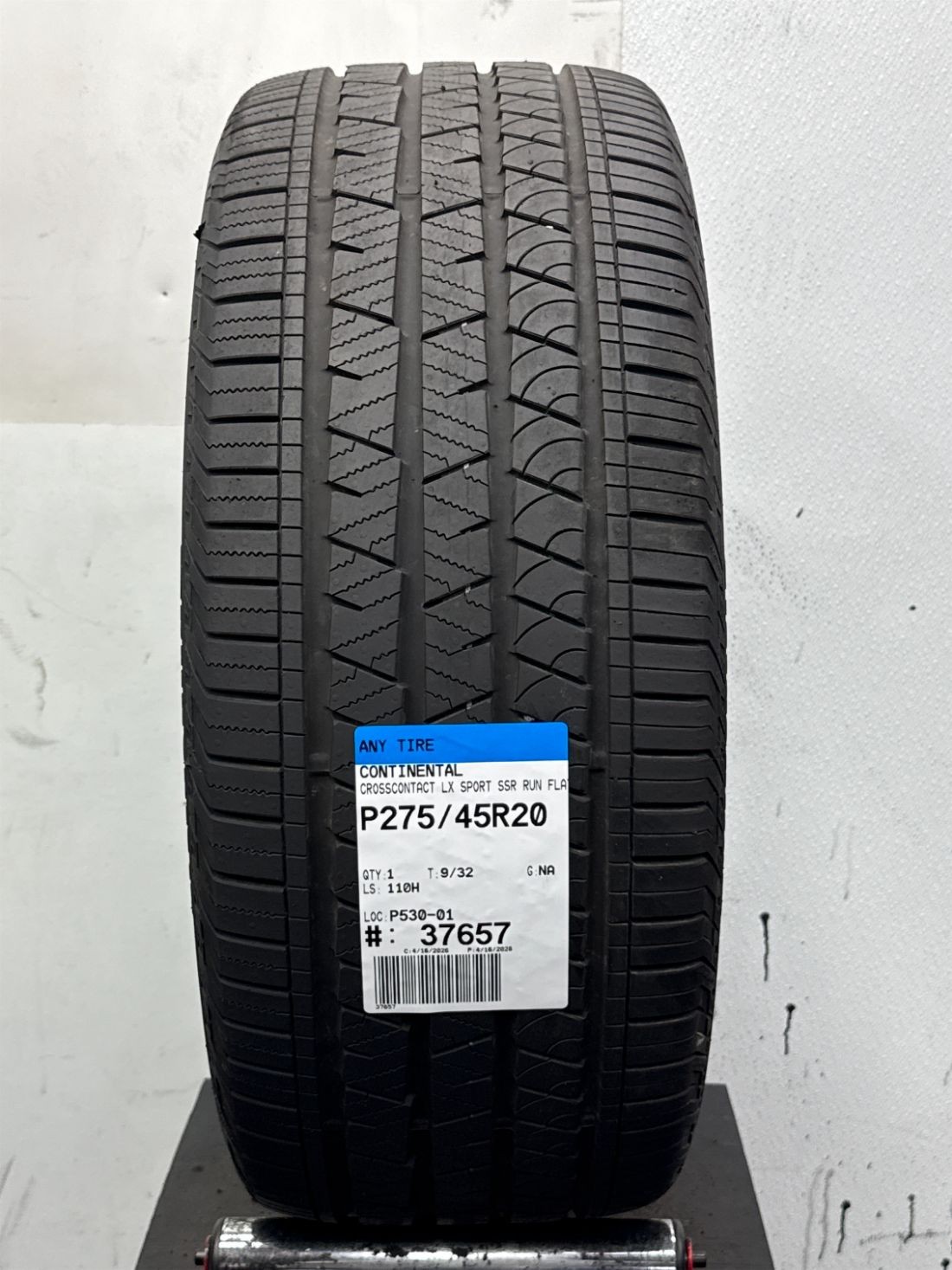 1 Used P275/45R20 Continental CrossContact LX Sport SSR Run Flat 110 H – 9/32