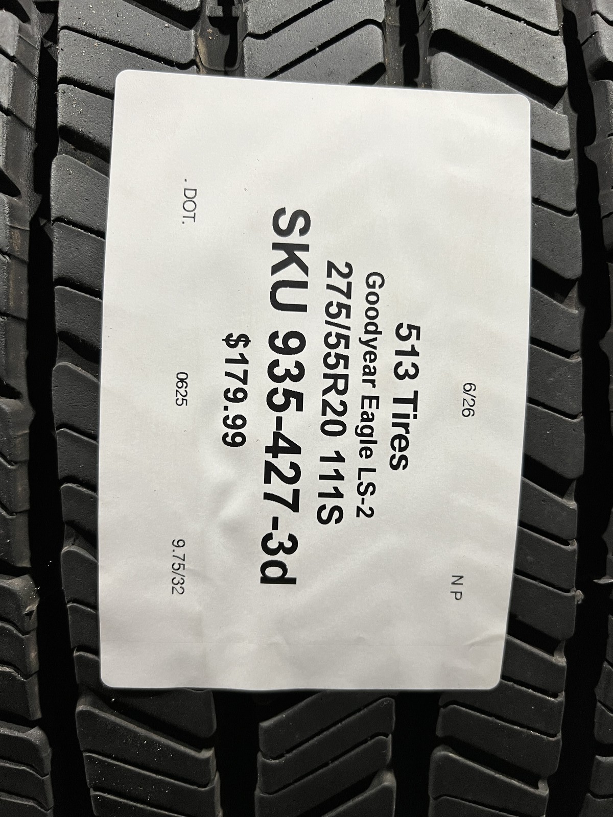 1 Tire Goodyear Eagle LS-2 275/55R20 111S DOT.0625 9.75/32 NO Patch