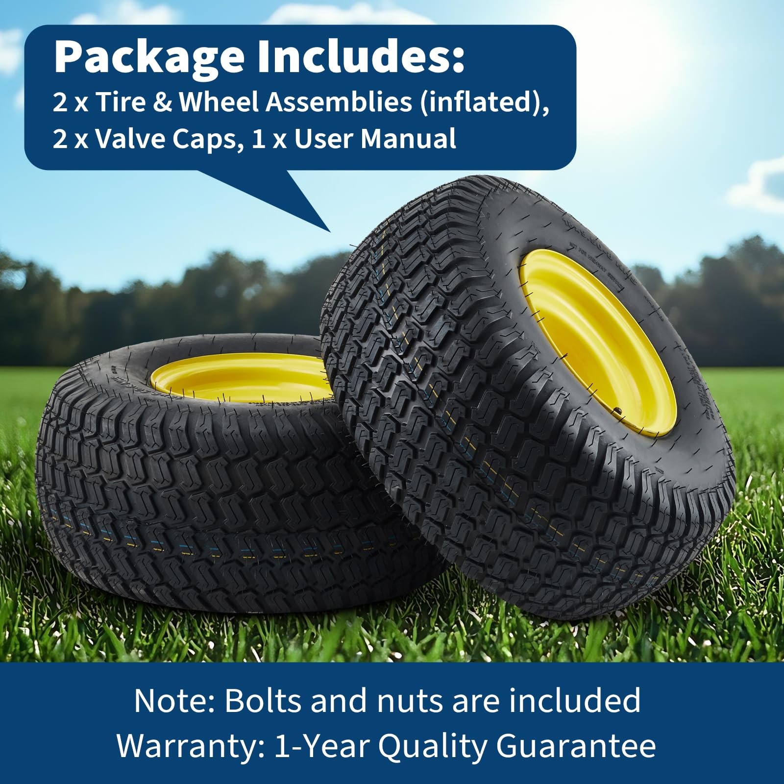 2pc 18×9.50-8 Lawn Mower Tires & Wheel Assembly 4 Lug Hole 18×9.5-8 18×9.5×8,Rim
