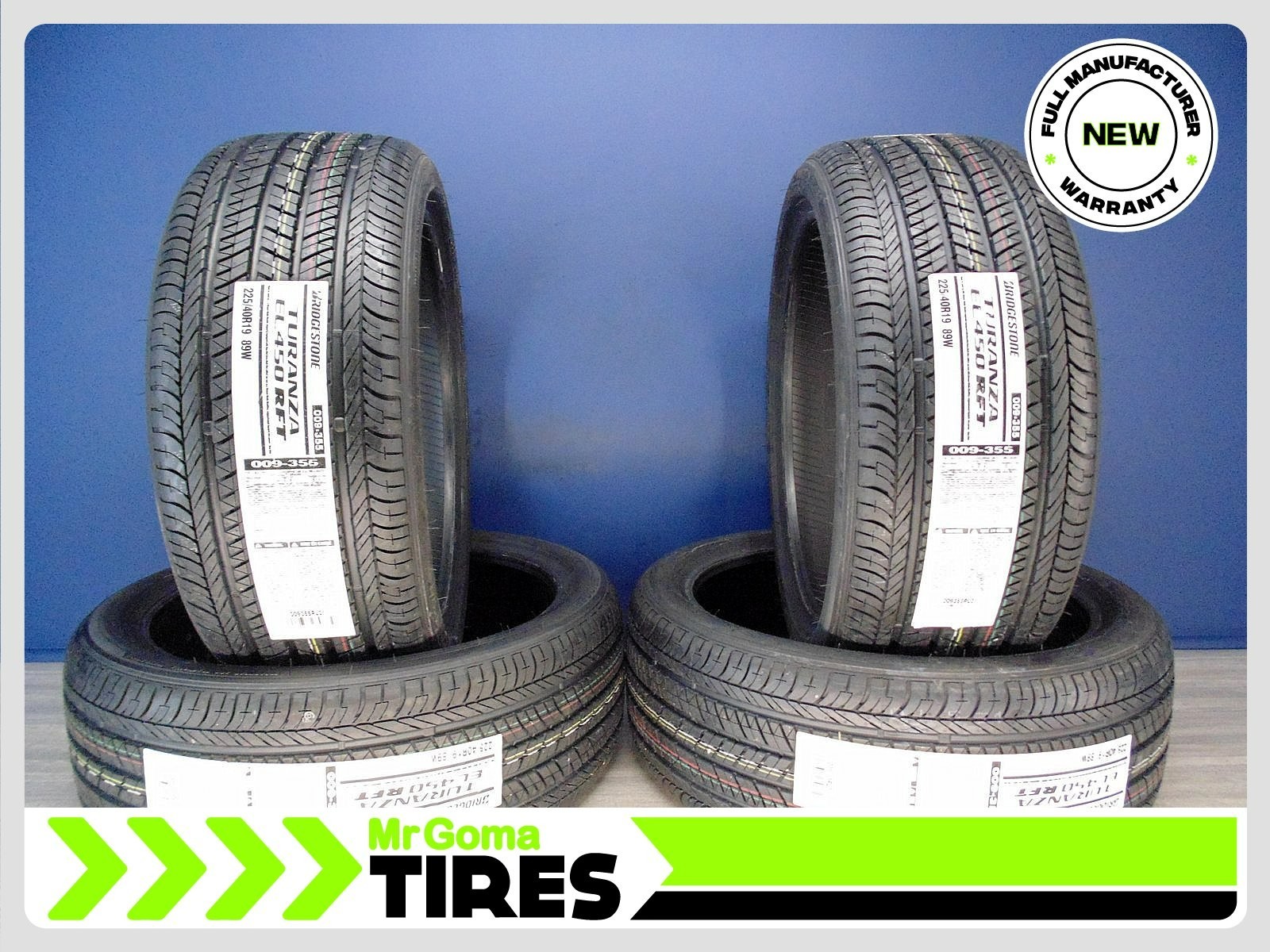 4 BRAND NEW 225/40R19 BRIDGESTONE TURANZA EL450 AR RSC RFT TIRE 89W Run flat