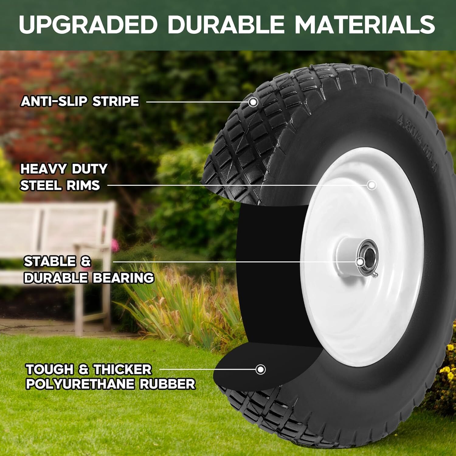 Taifa 2PCS 16 Inch Rubber Solid Flat Free Replacement Tires & Wheels 4.80/4.00-8