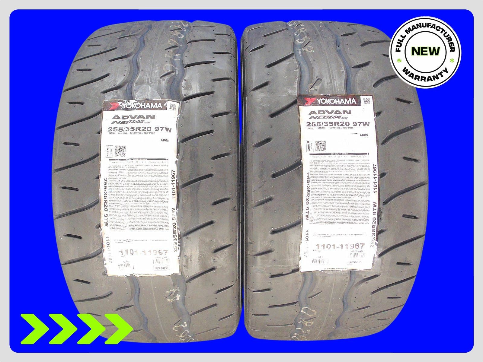 2 BRAND NEW 255/35R20 YOKOHAMA ADVAN NEOVA AD09 XL 255/35/20 97W 2553520