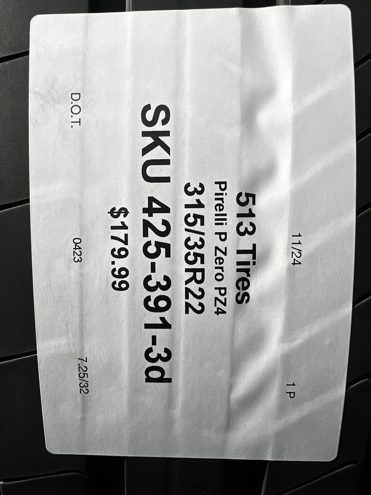 1 Tire Pirelli P Zero PZ4 Run Flat ★ BMW 315/35R22 111Y DOT.0423 7.25/32