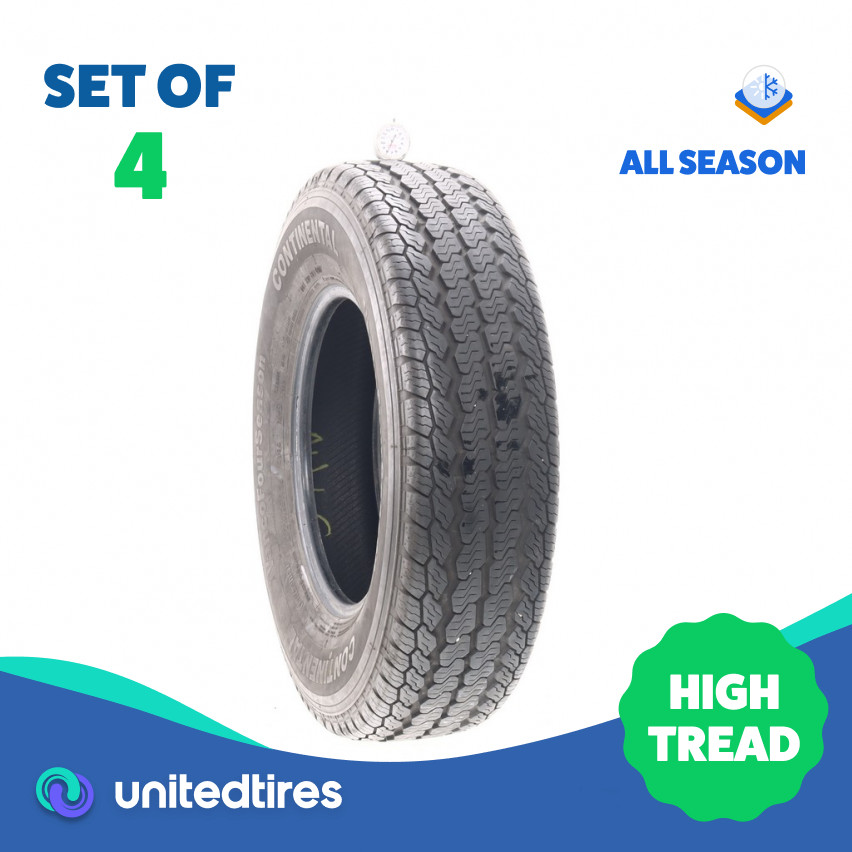 Set of (4) Used LT 215/85R16 Continental VancoFourSeason 115/112Q – 8-9/32