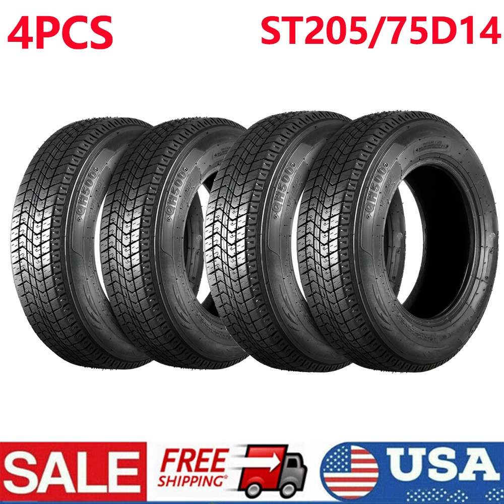 4PCS ST205/75D14 Trailer Tires 6Ply Load Range C Heavy Duty 205 75 14 Tubeless