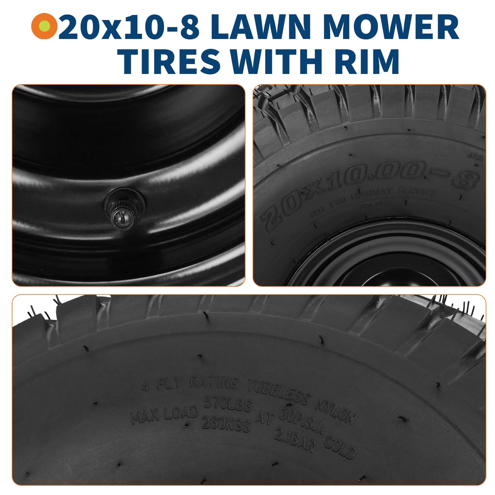 2PCS 20×10-8 Rubber Lawn Mower Tire 20x10x8 Gof Cart Replacement Rear Tire W/Rim