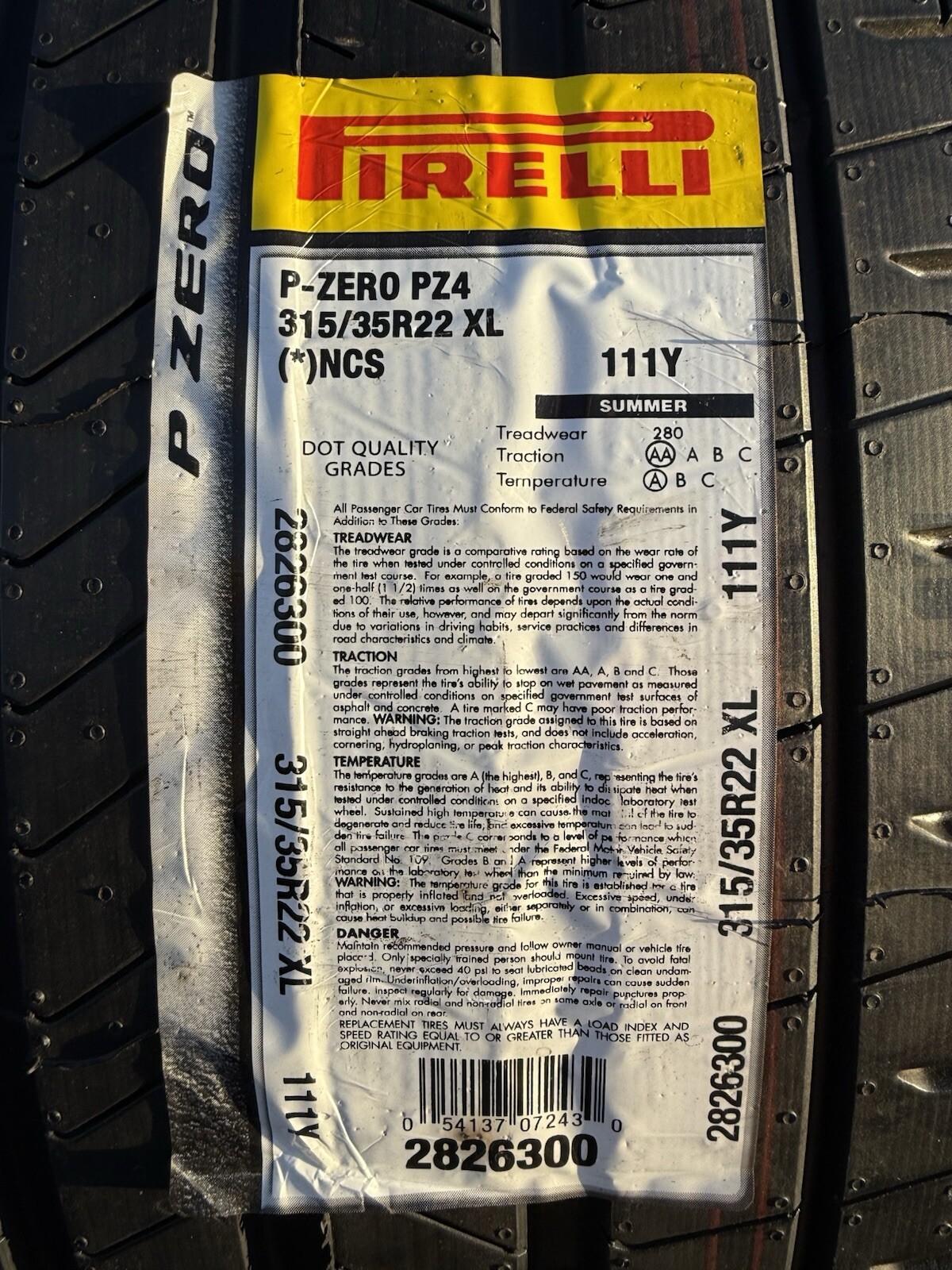 SET of TWO BRAND NEW 315/35R22 111Y Pirelli P Zero PZ4 Sport PNCS BMW X7 Tires