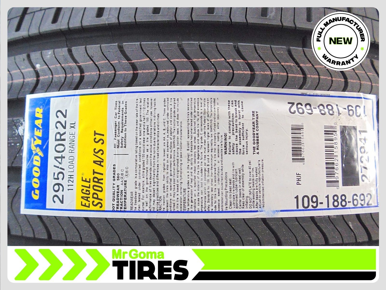 2 BRAND NEW 295/40R22 GOODYEAR EAGLE SPORT A/S TIRES SEALTECH XL 2954022 112H