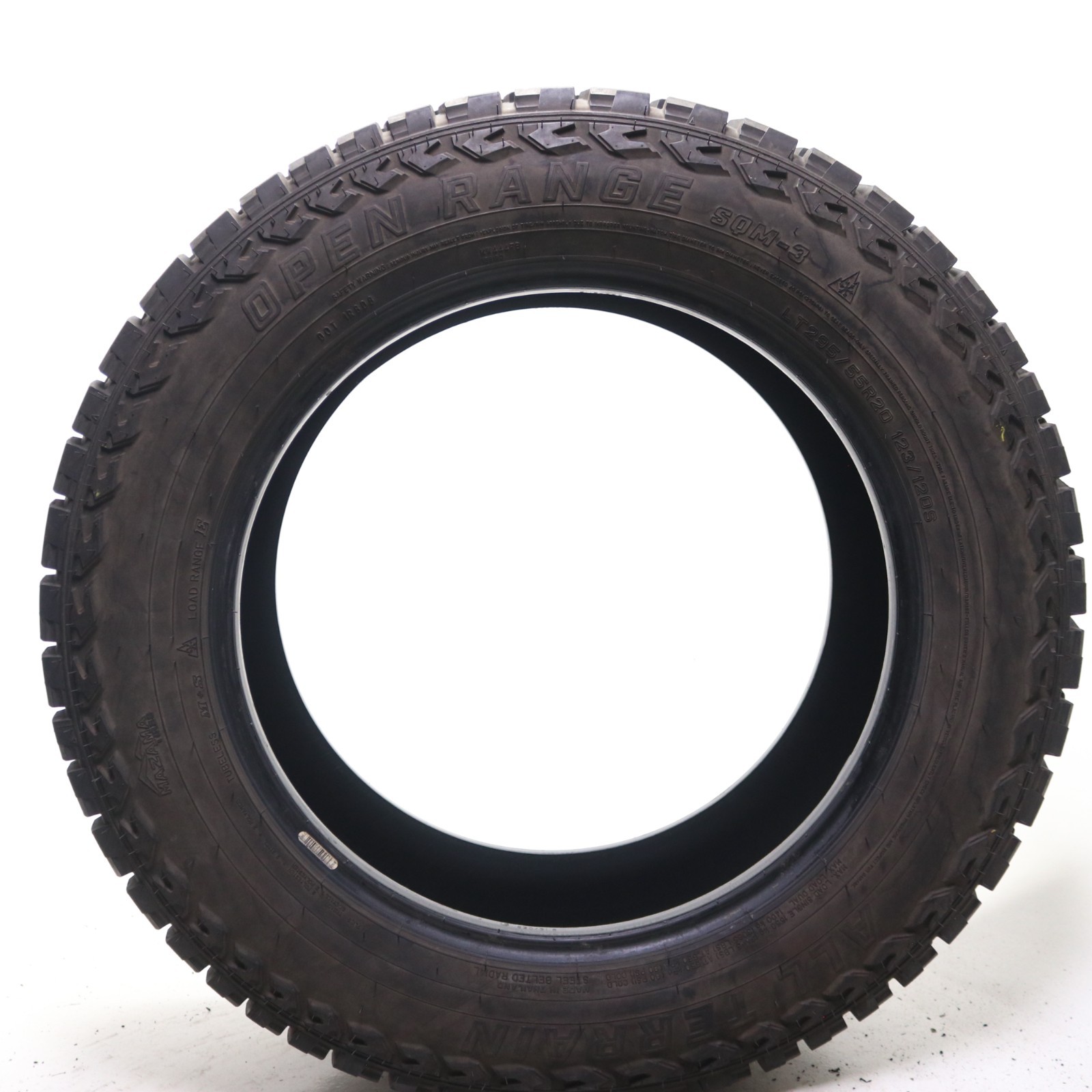 Used LT 295/55R20 Mazama Open Range A/T SQM-3 – 123/120S – 10/32 No Repairs