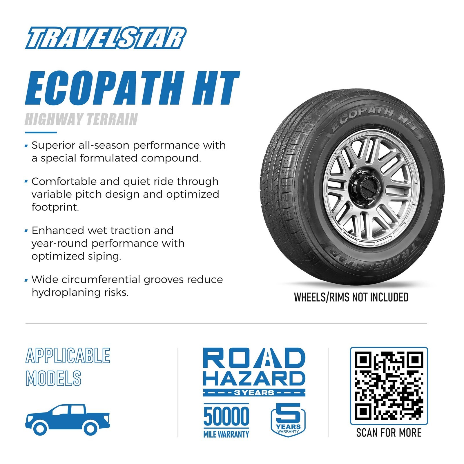 Travelstar EcoPath H/T LT265/75R16 10Ply 123R Load E Highway Terrain Truck Tire