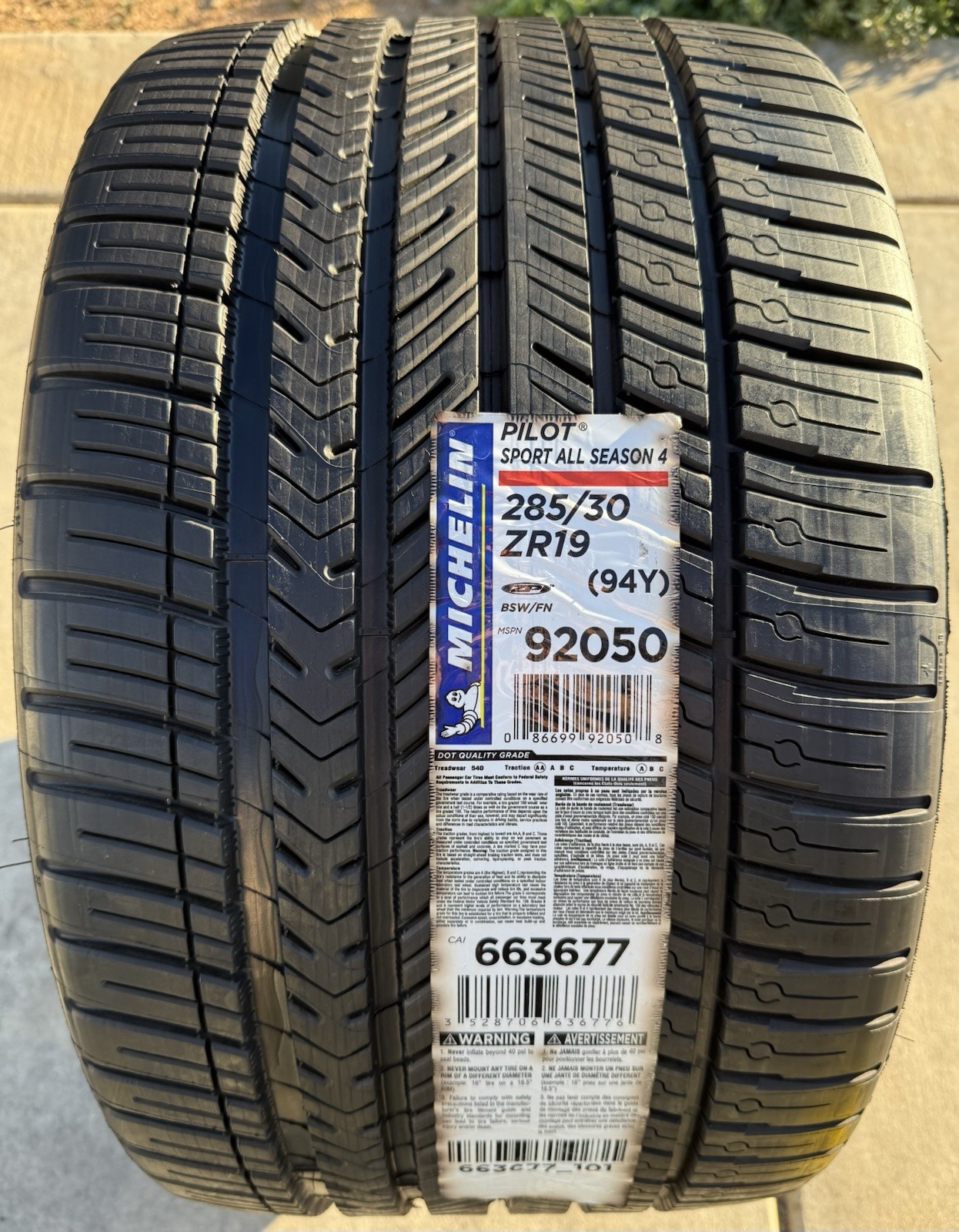 ONE NEW 285/30ZR19 Michelin Pilot Sport All Season 4 ZP Run Flat Corvette Tire