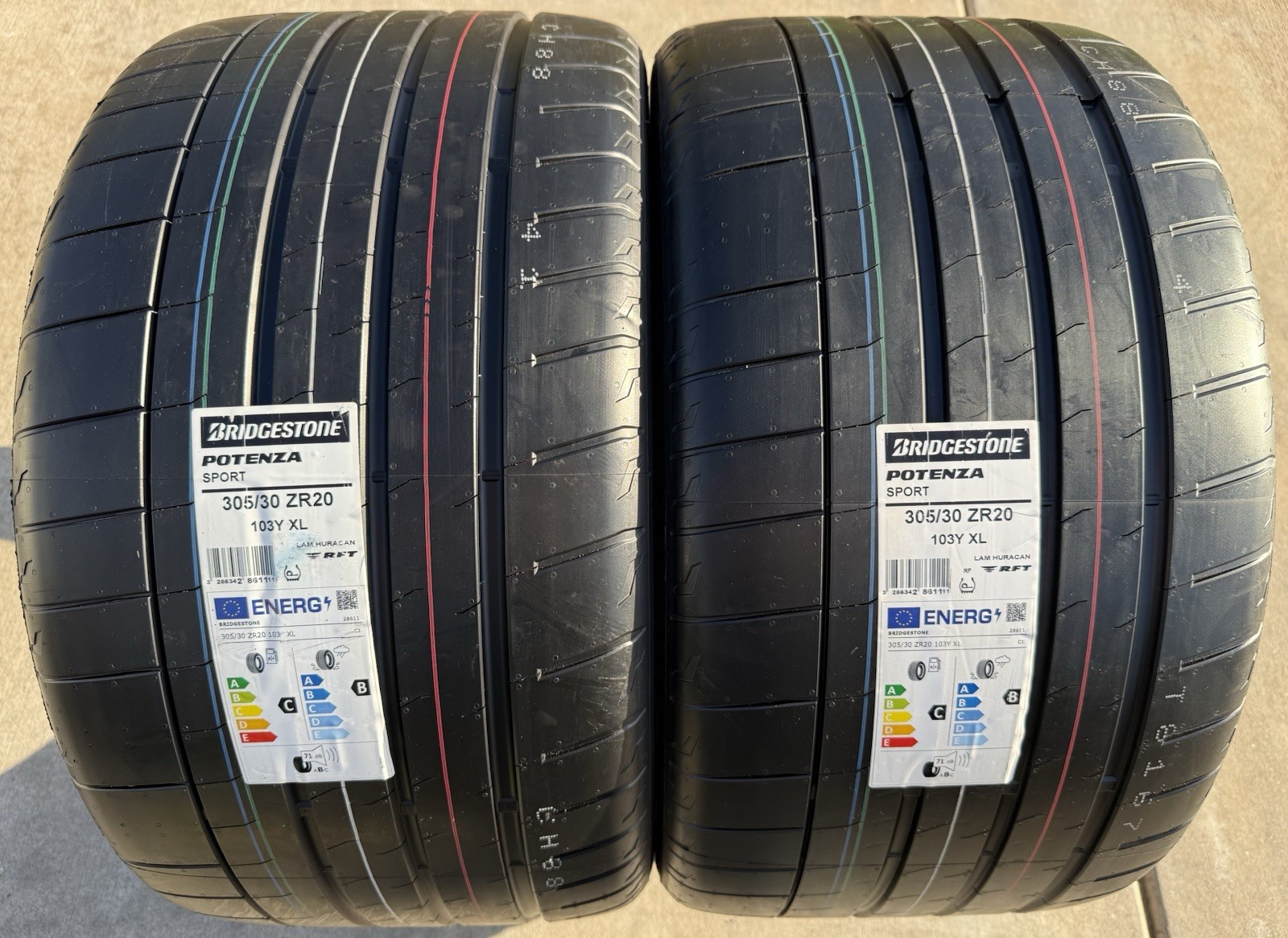 Set of TWO BRAND NEW 305/30ZR20 (103Y) Bridgestone Potenza Sport RFT Tires