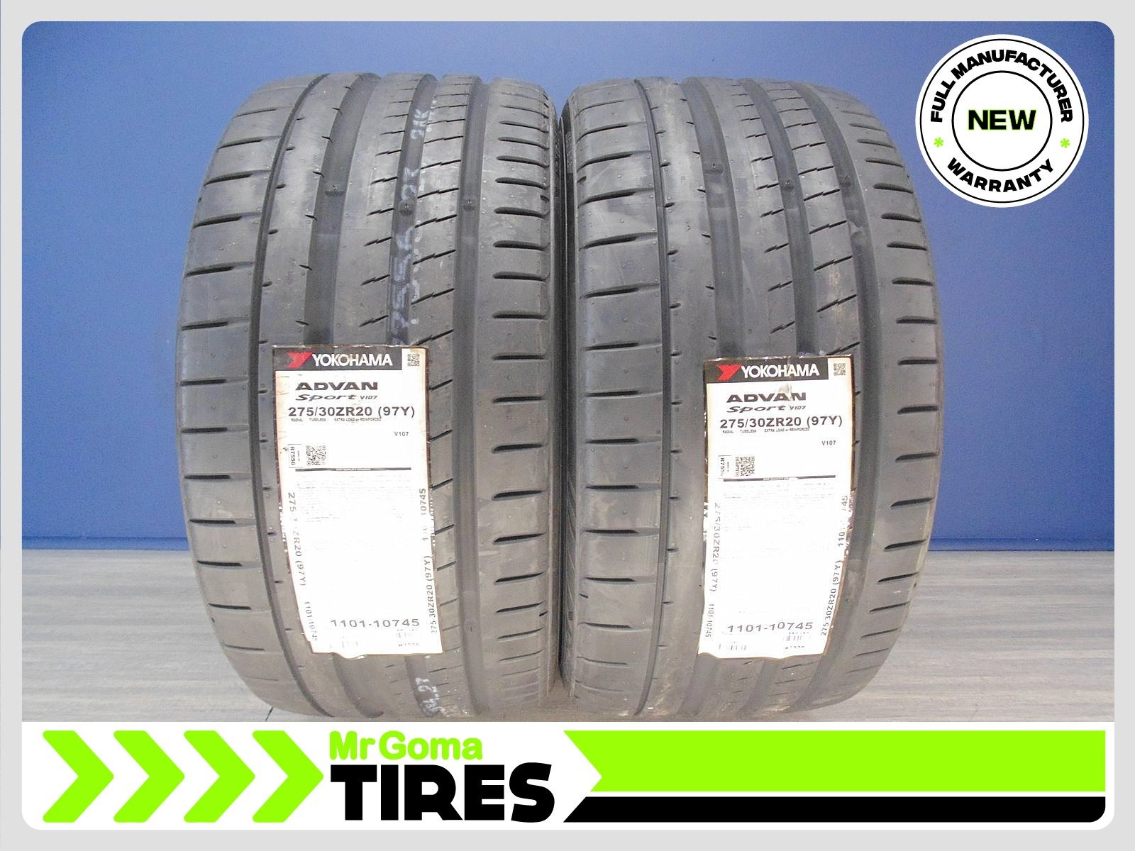 SET OF 2 BRAND NEW 275/30ZR20 YOKOHAMA ADVAN SPORT V107 XL TIRES 97Y 2753020