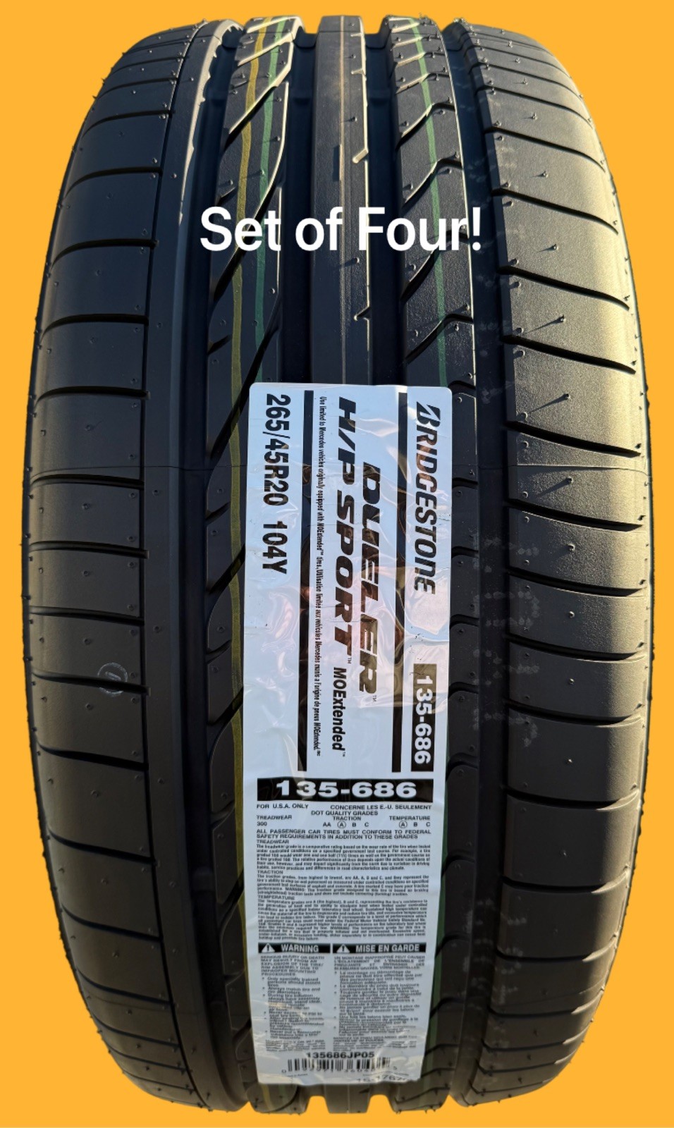 FOUR NEW 265/45R20 104Y Bridgestone Dueler H/P HP Sport RFT MOExtended Run Flats