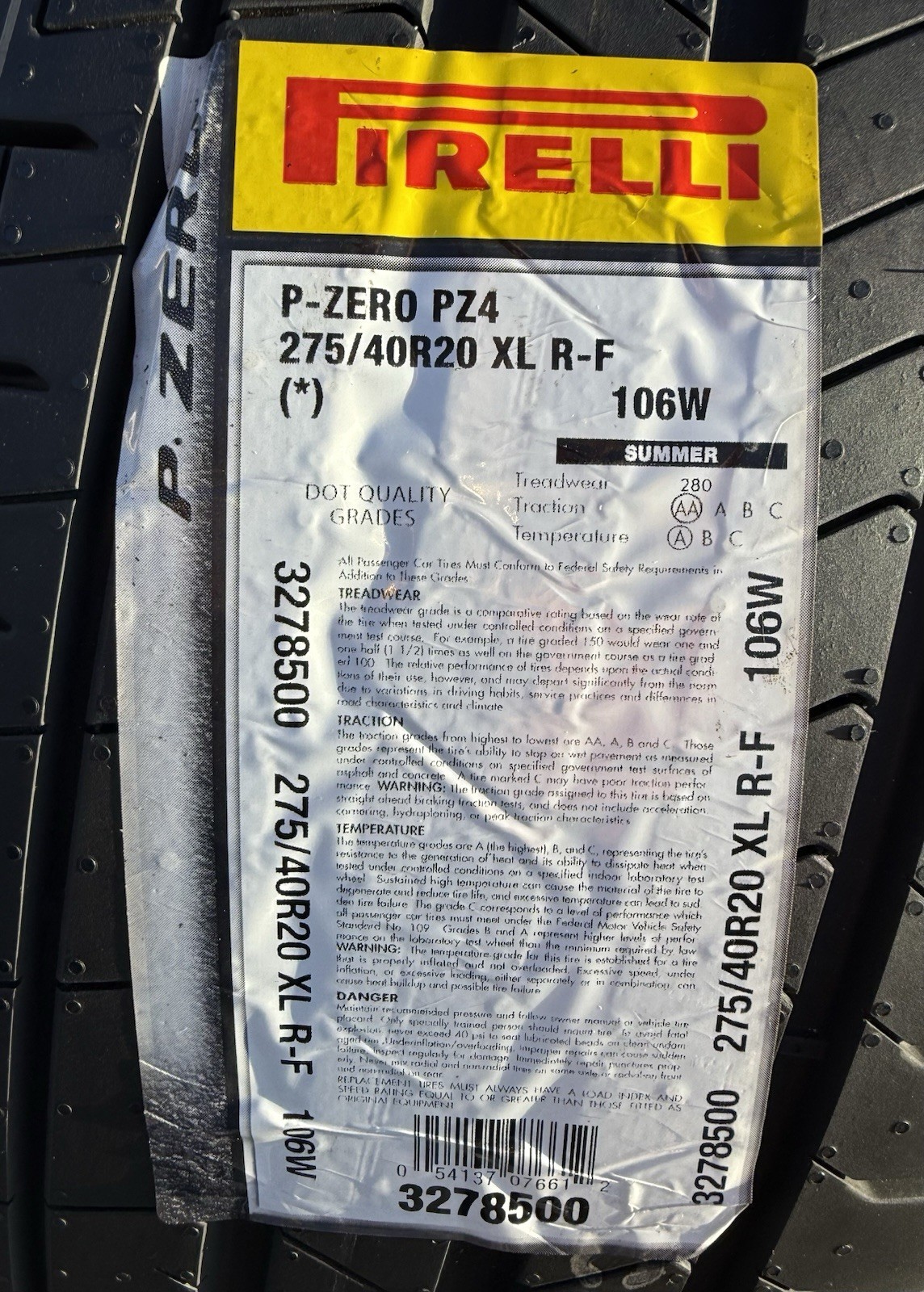 Set of TWO BRAND NEW 275/40R20 Pirelli P Zero PZ4 Run Flat RF RFT BMW Tires
