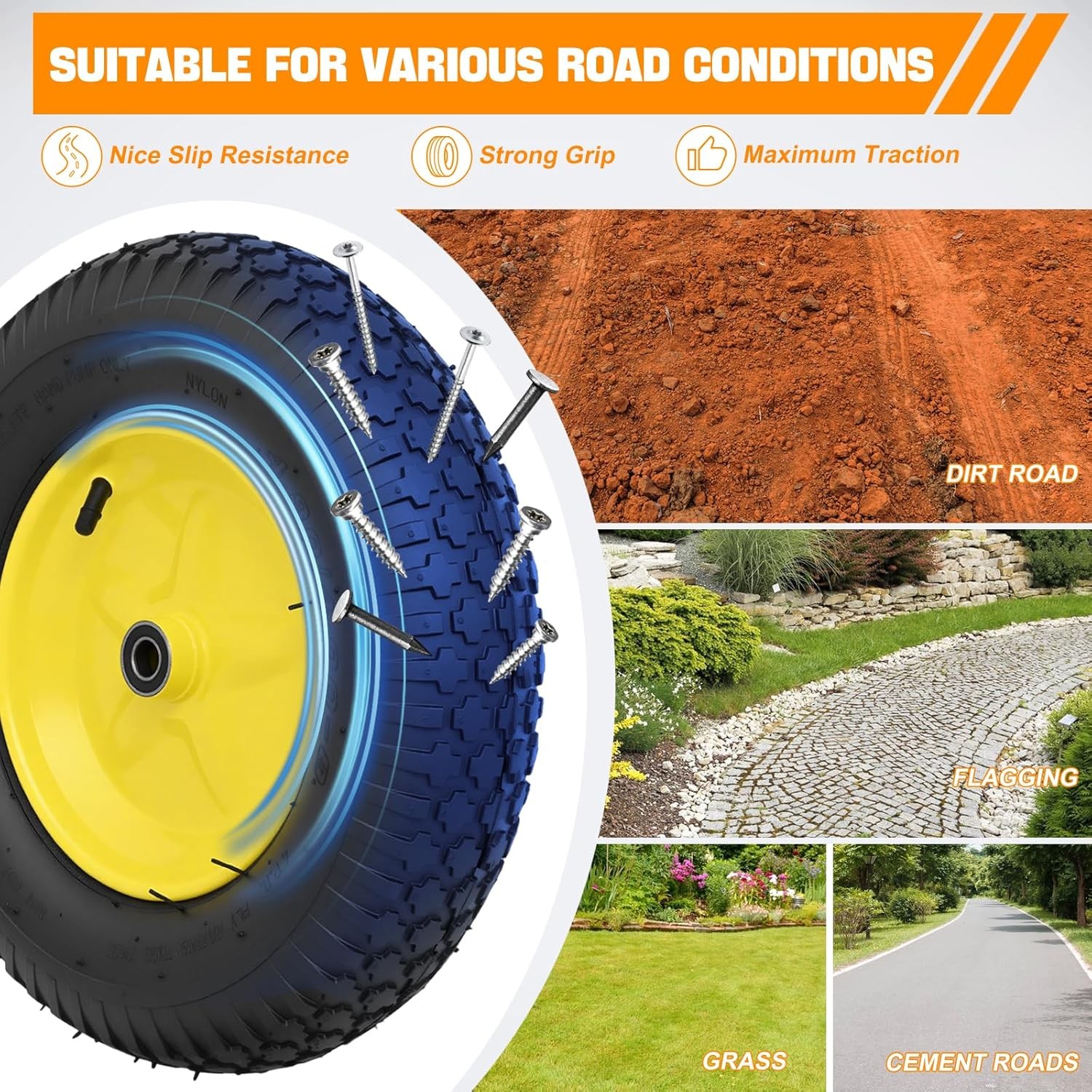 4.80/4.00-8″ Tires and Wheels Replacement 16″ Pneumatic Air Inflated Tire Wheel