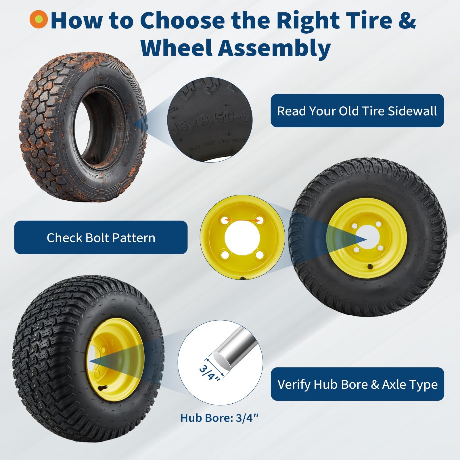 2pc 18×9.50-8 Lawn Mower Tires & Wheel Assembly 4 Lug Hole 18×9.5-8 18×9.5×8,Rim
