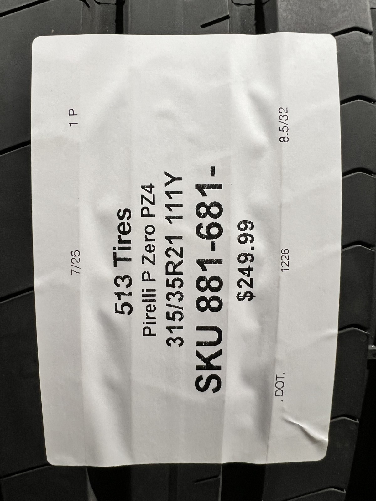 1 Tire Pirelli P Zero PZ4 Run Flat ★ BMW 315/35R21 111Y DOT.1226 8.5/32