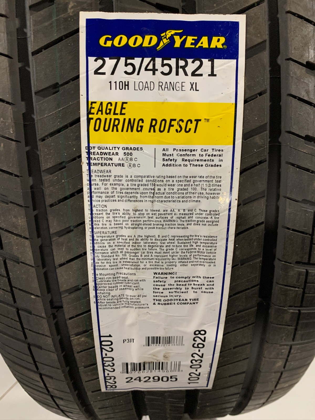 2 New 275 45 21 Goodyear Eagle Touring ROFSCT Noise Cancelling Run Flat Tire