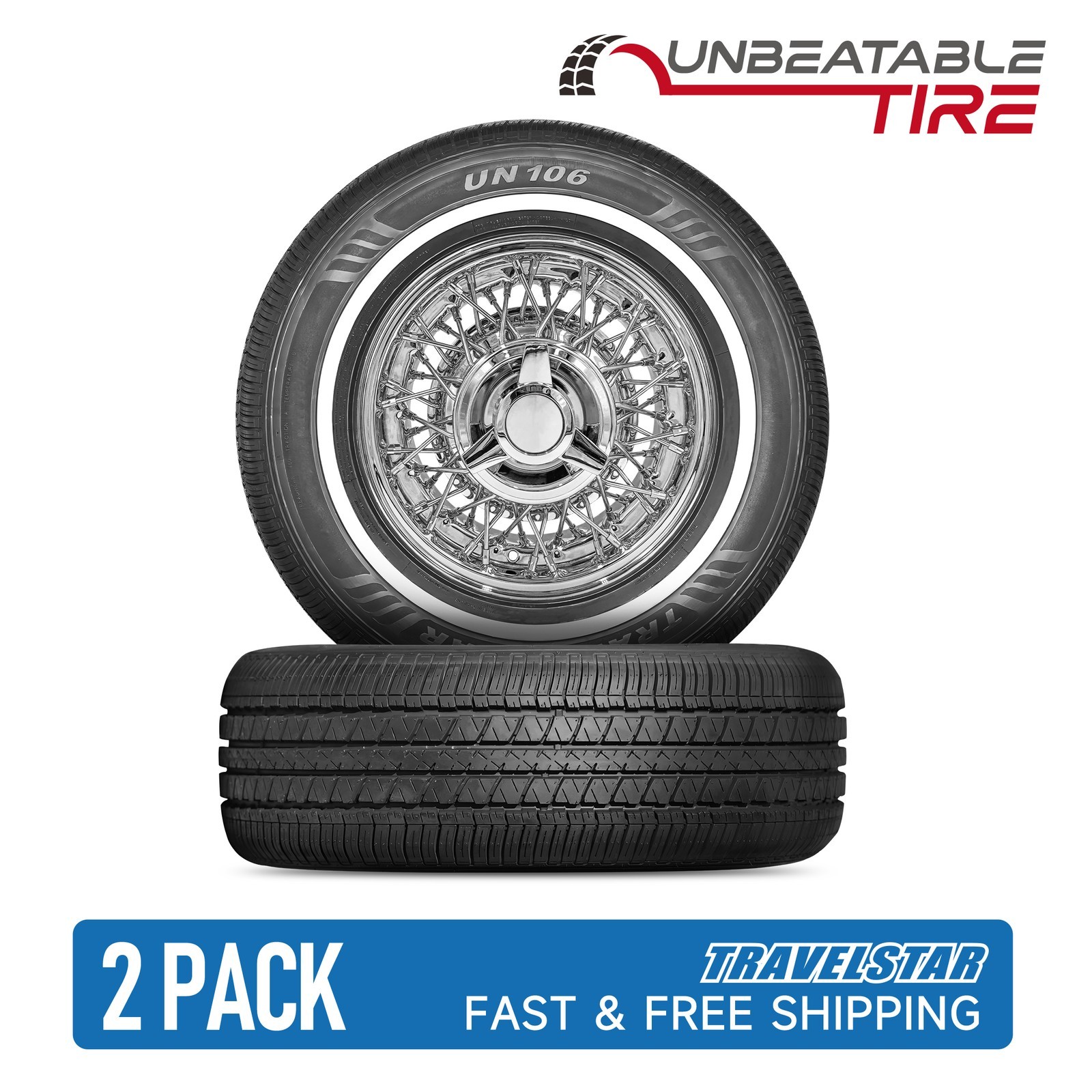 Set of 2 Travelstar UN106 195/75R14 92S 18mm White Wall A/S Passenger Car Tire