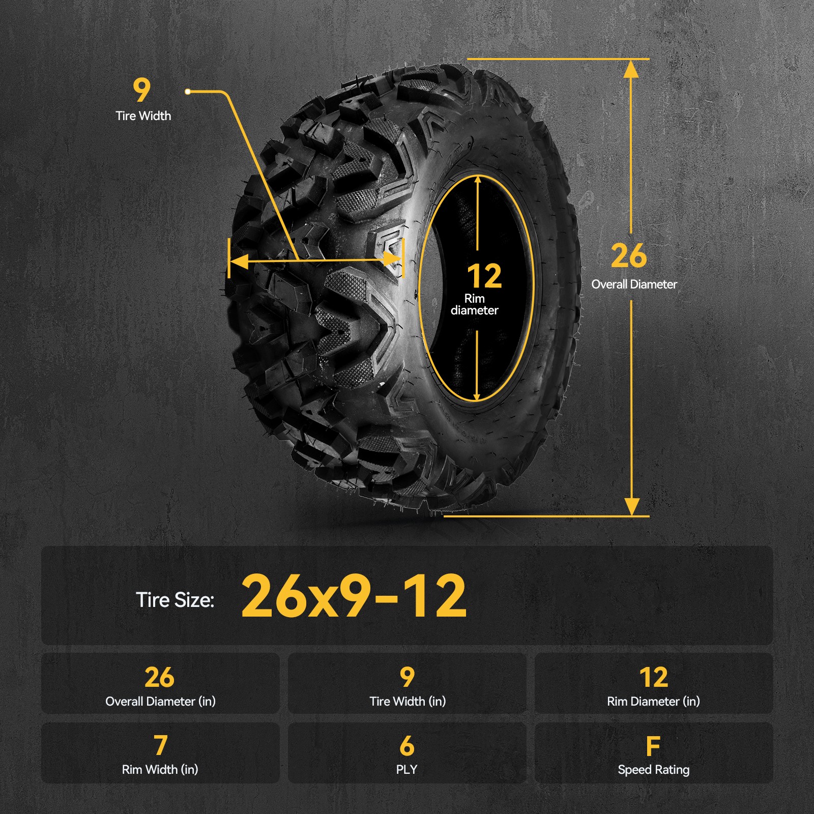 26×9-12 26x9x12 26×9.00-12 26-9-12 TL All Terrain Tire 6PR Z-199 For All Terrain