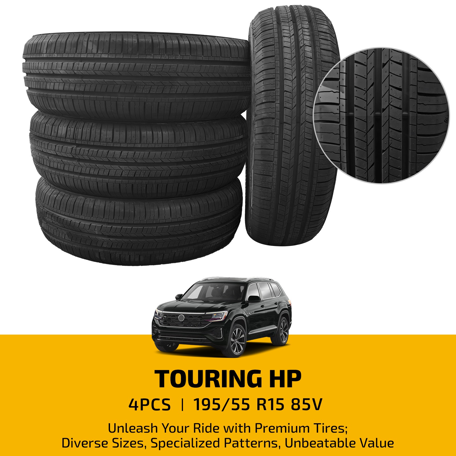 195/55R15 85V TOURING HP All-Season Tires 7.9mm Tread 560AA 50000 Miles Set of 4