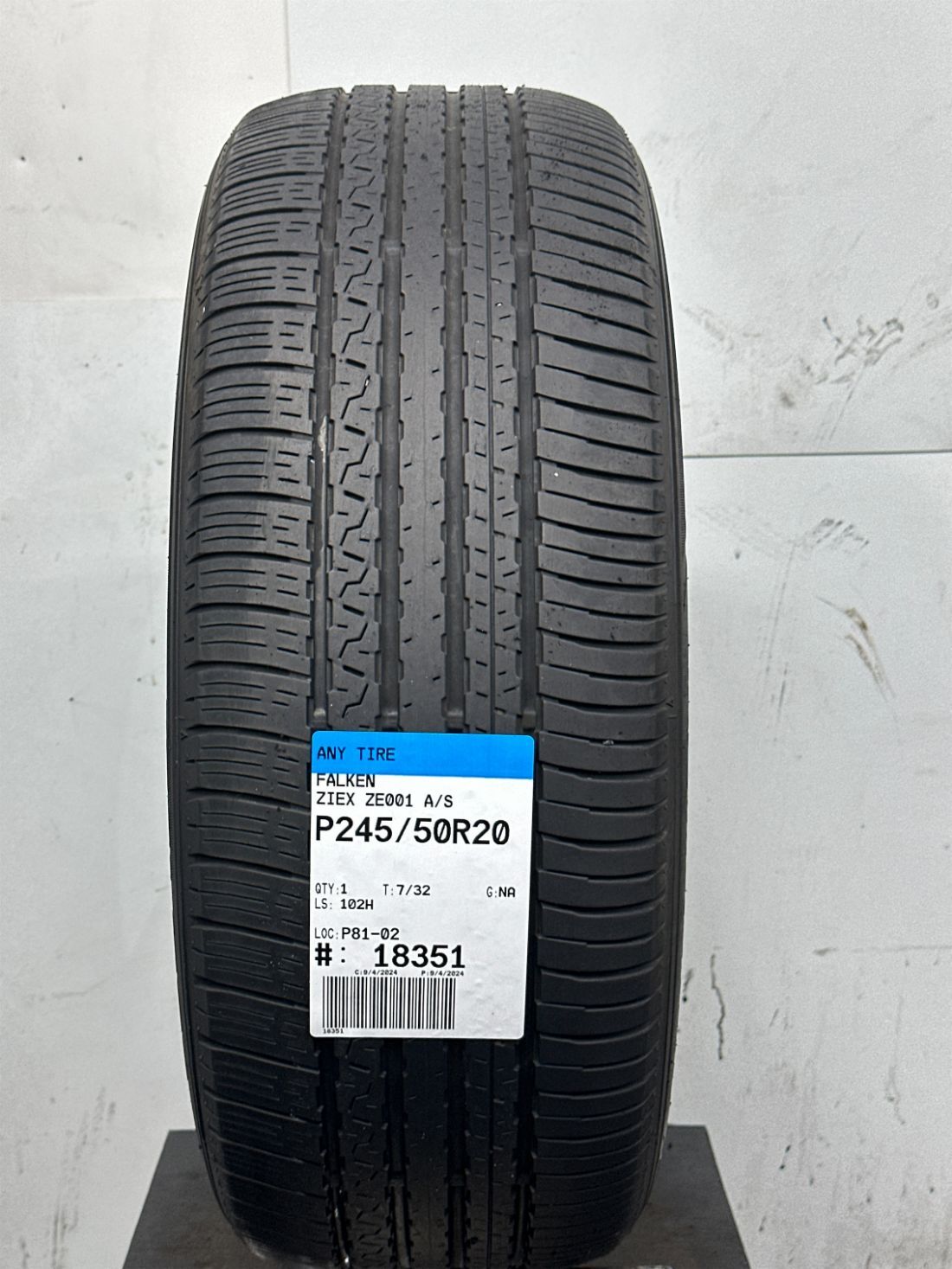 1 Used Falken Ziex ZE001 A/S P245/50R20 2455020 245/50/20 102 H – 7/32